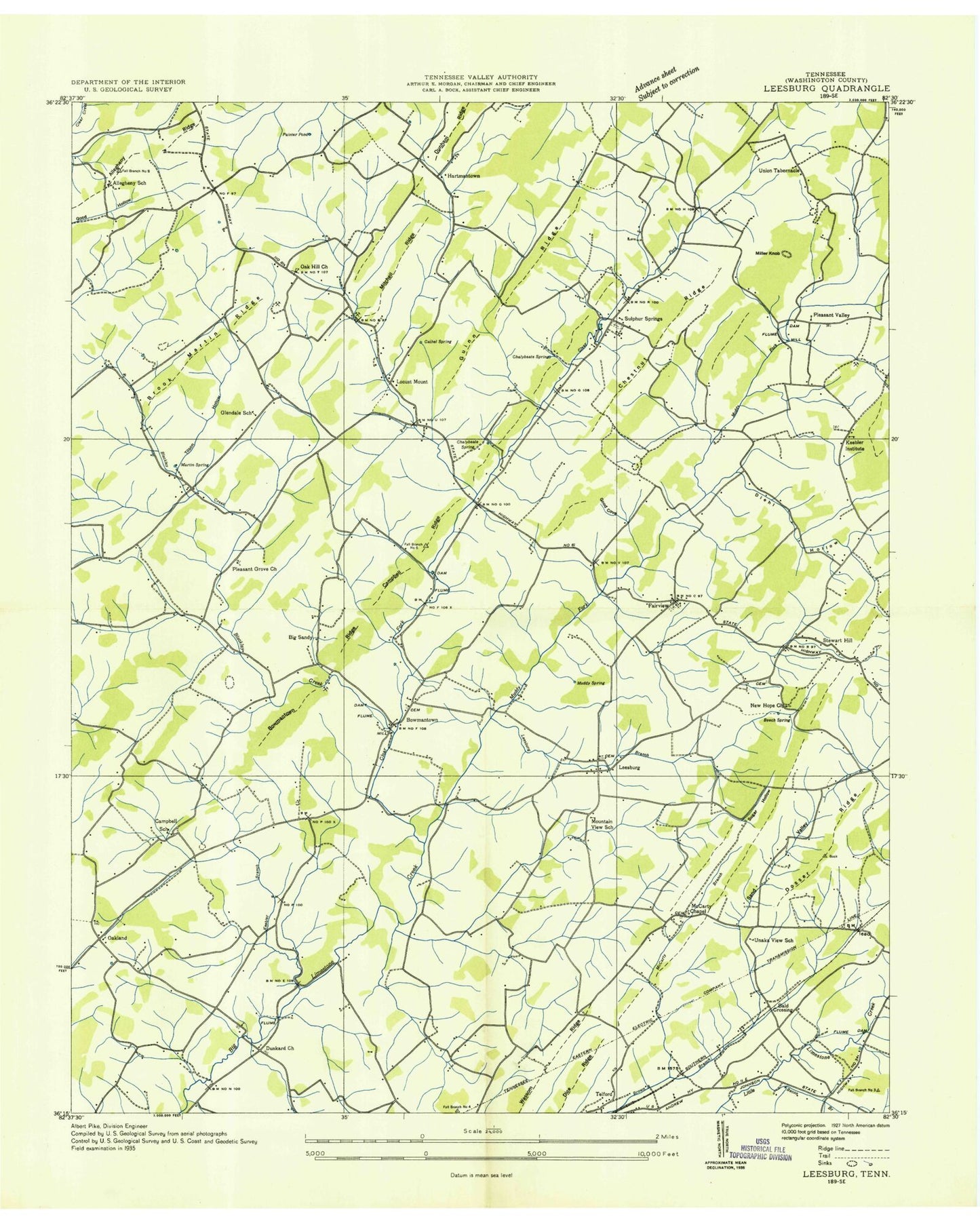Classic USGS Leesburg Tennessee 7.5'x7.5' Topo Map Image
