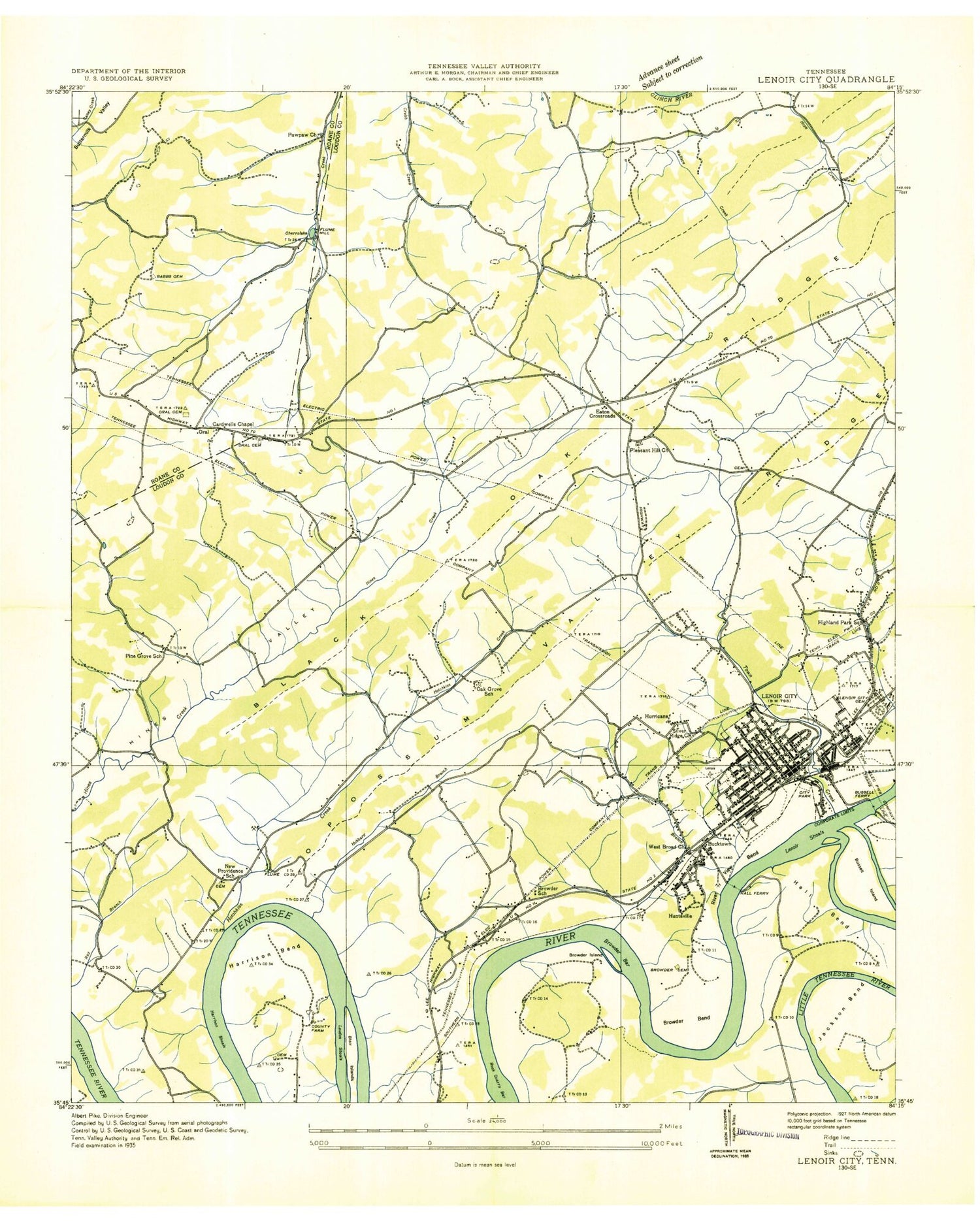 Classic USGS Lenoir City Tennessee 7.5'x7.5' Topo Map Image