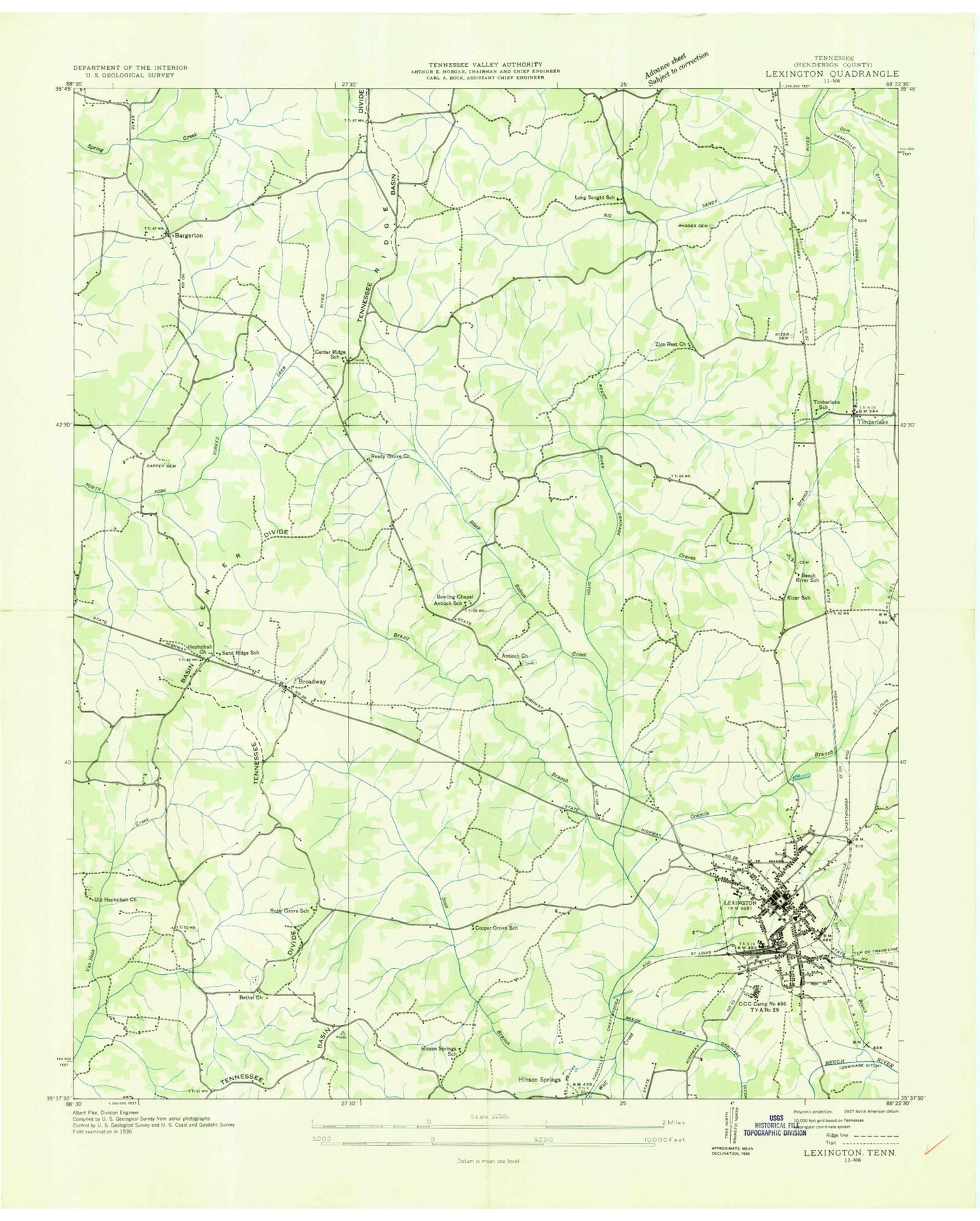 Classic USGS Lexington Tennessee 7.5'x7.5' Topo Map Image