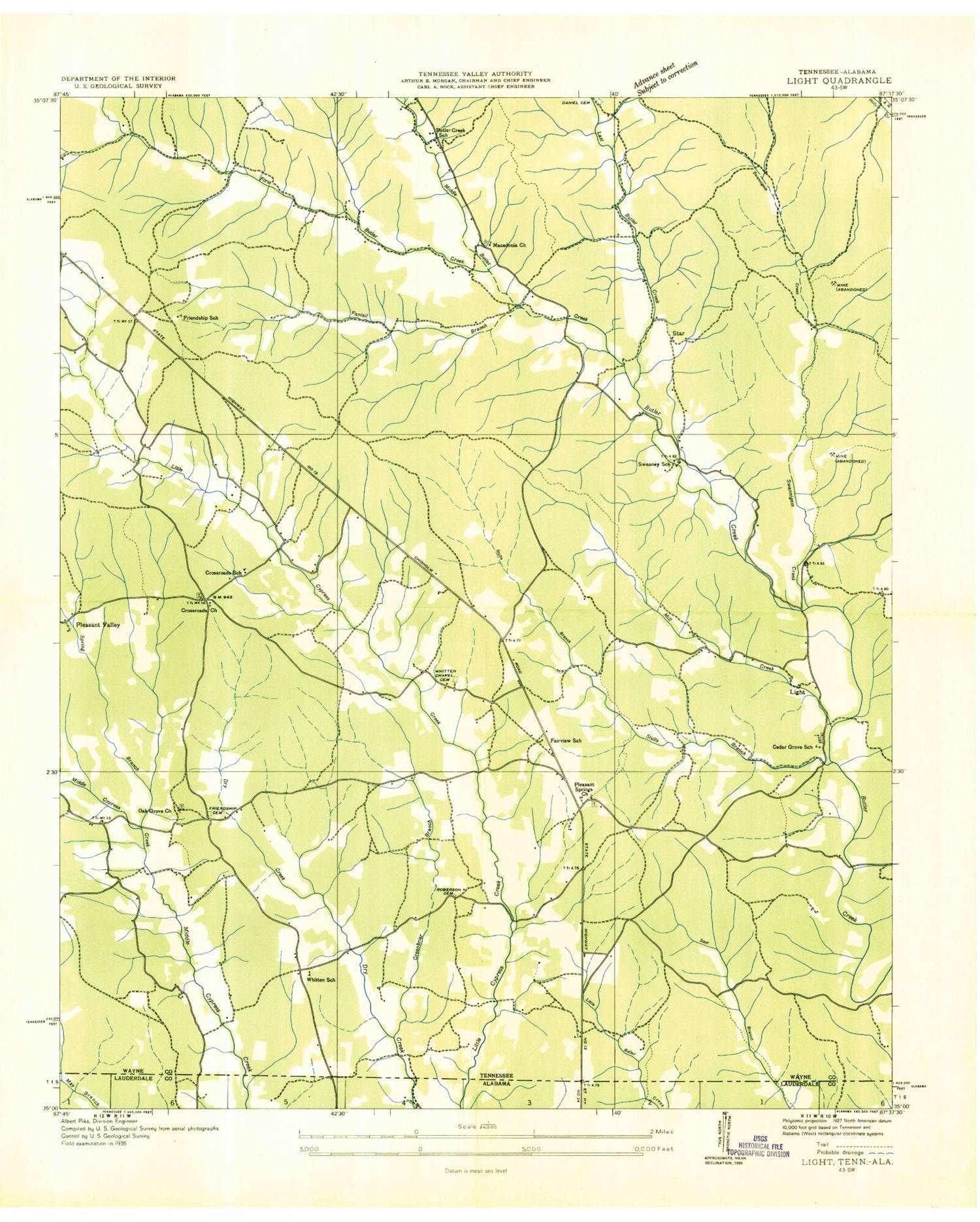 Classic USGS Whitten Tennessee 7.5'x7.5' Topo Map Image