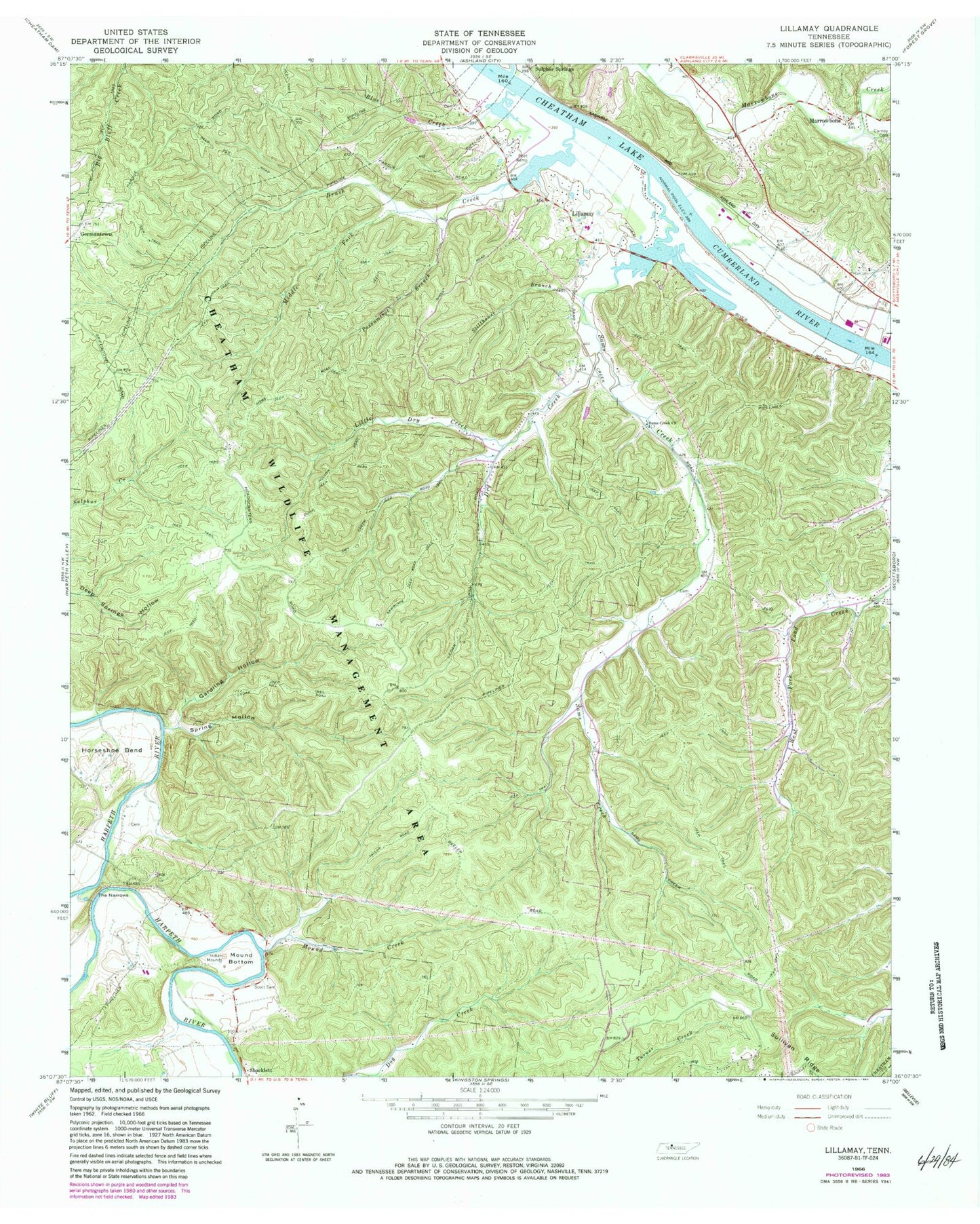 Classic USGS Lillamay Tennessee 7.5'x7.5' Topo Map Image