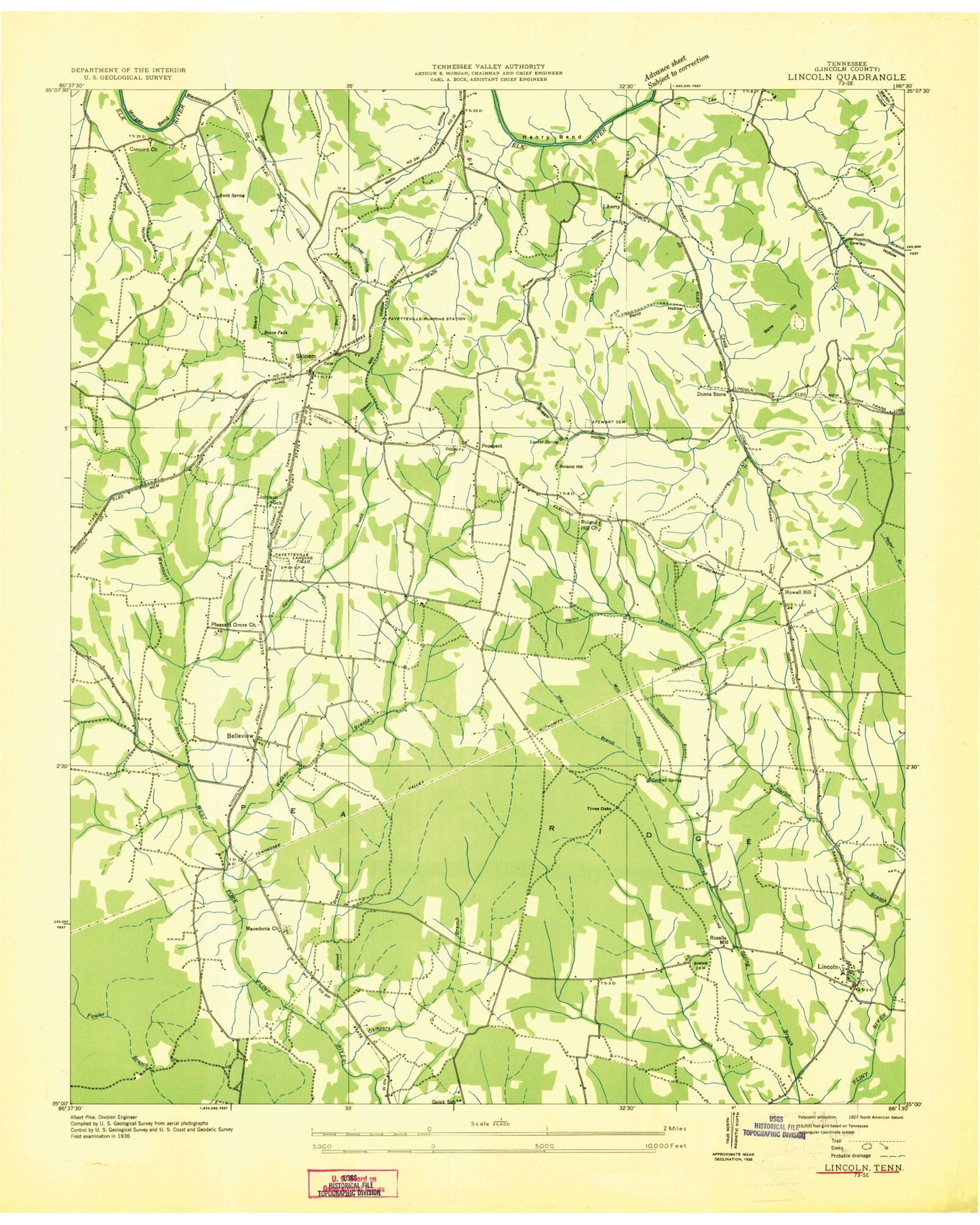 Classic USGS Lincoln Tennessee 7.5'x7.5' Topo Map Image