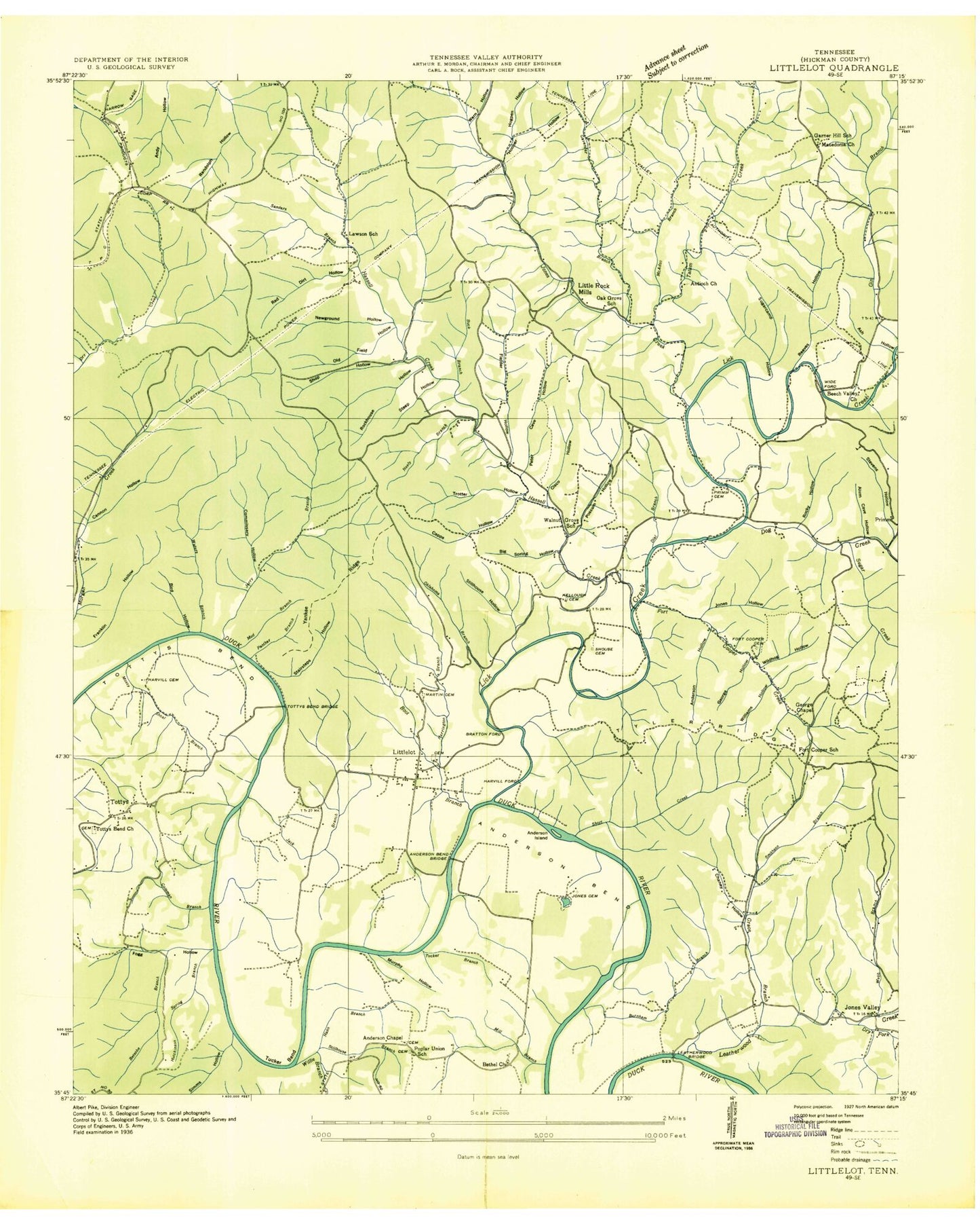 Classic USGS Littlelot Tennessee 7.5'x7.5' Topo Map Image