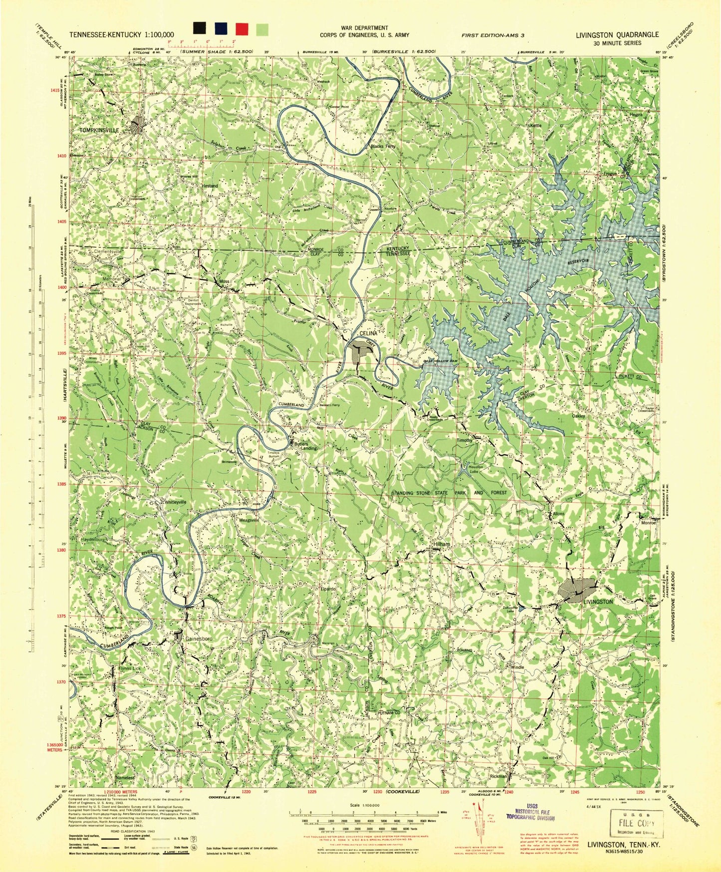 Classic USGS Livingston Tennessee 7.5'x7.5' Topo Map Image