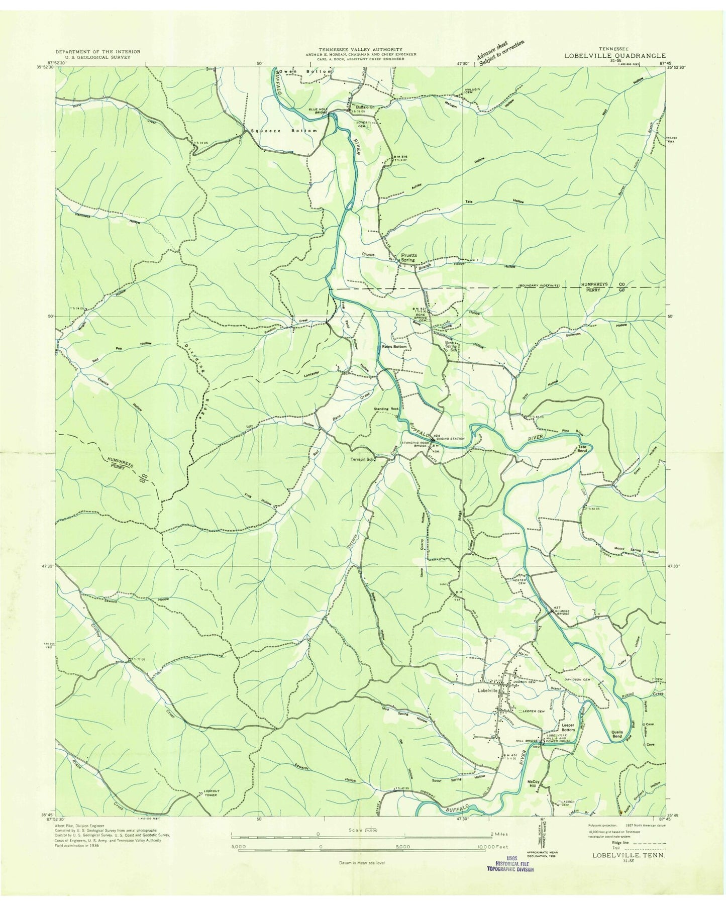 Classic USGS Lobelville Tennessee 7.5'x7.5' Topo Map Image