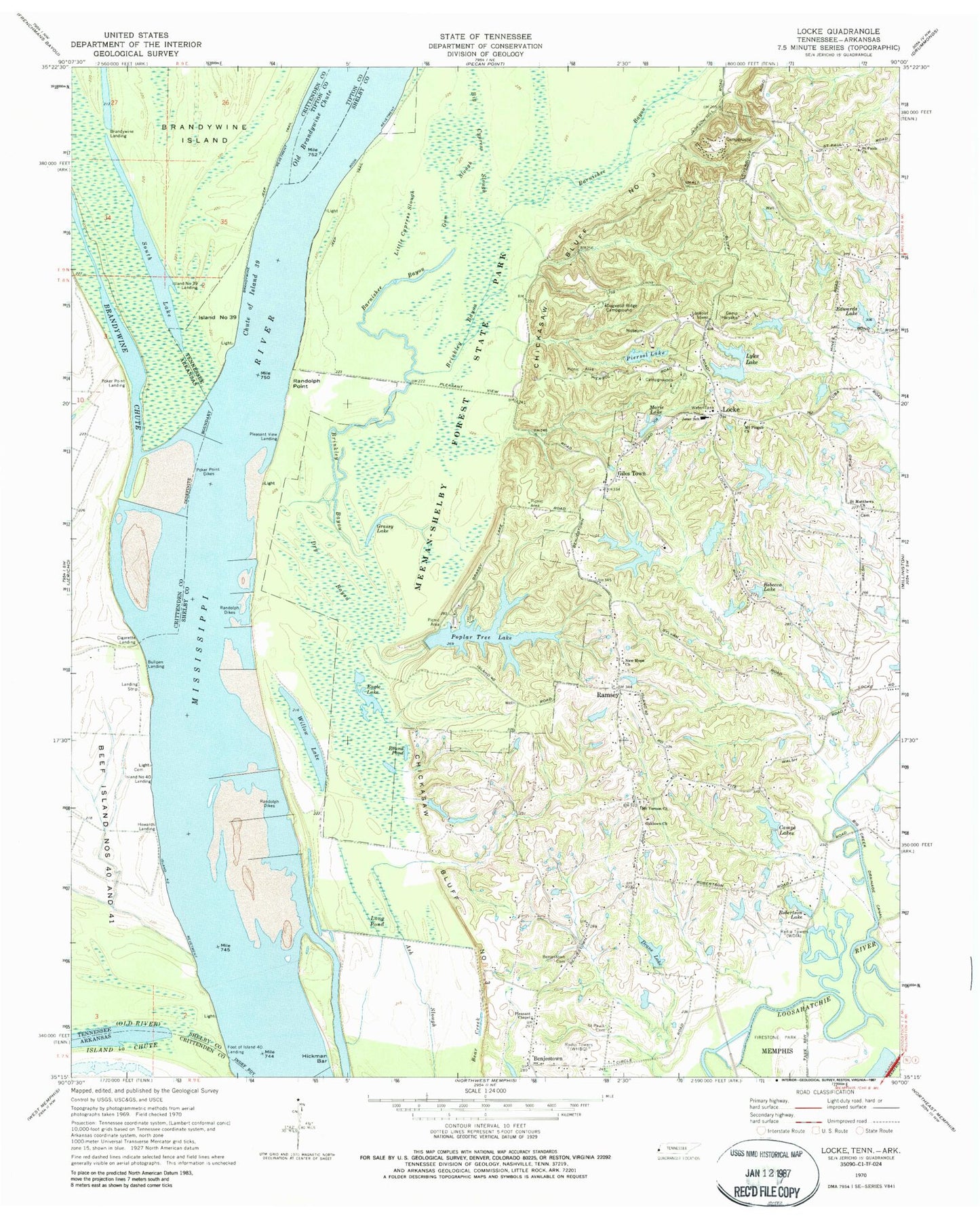 Classic USGS Locke Tennessee 7.5'x7.5' Topo Map Image