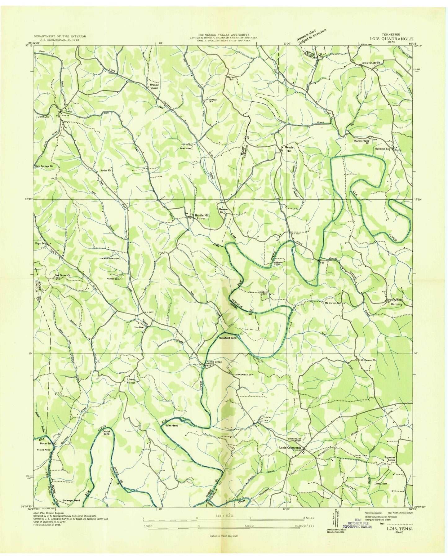 Classic USGS Lois Tennessee 7.5'x7.5' Topo Map Image