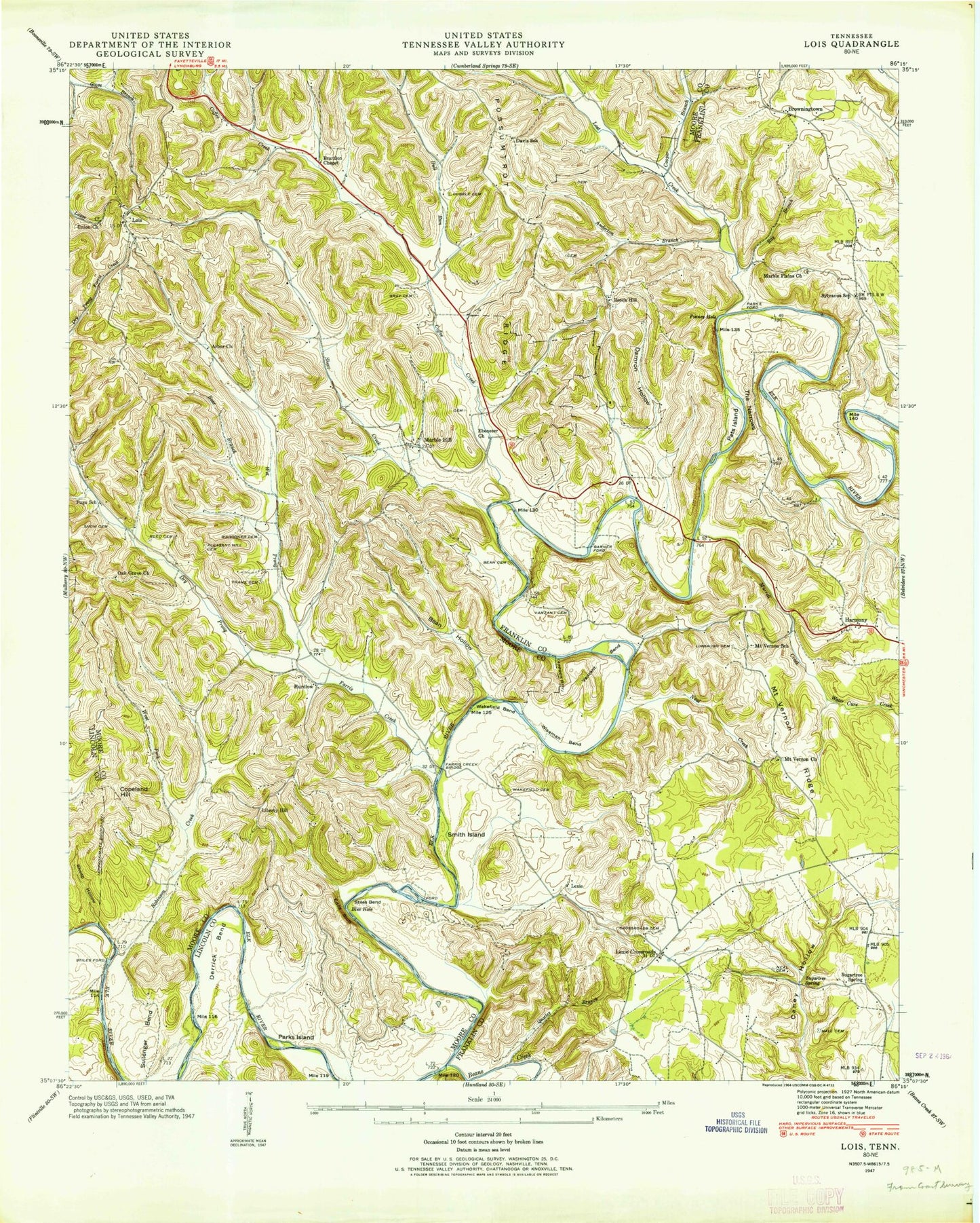 Classic USGS Lois Tennessee 7.5'x7.5' Topo Map Image