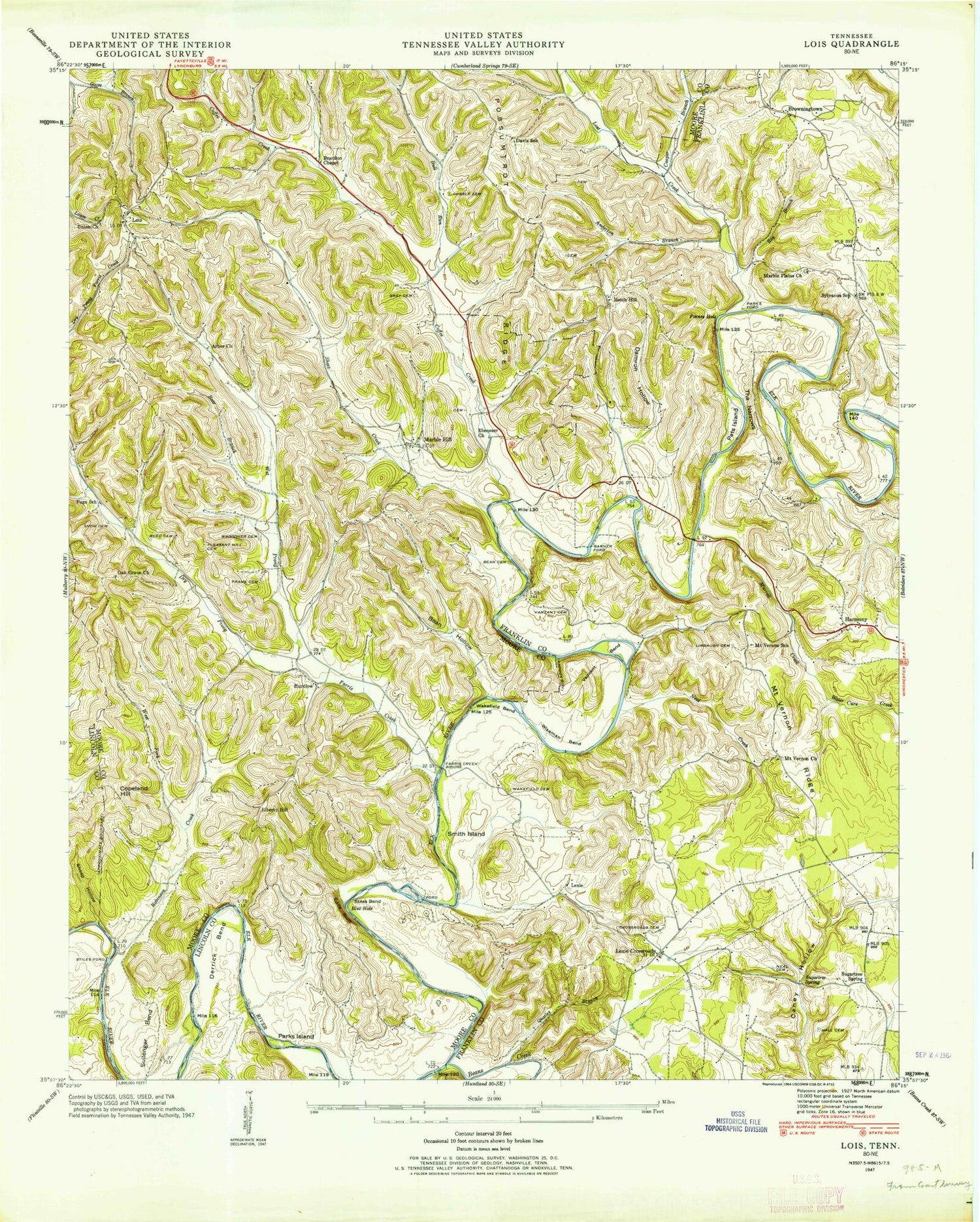 Classic USGS Lois Tennessee 7.5'x7.5' Topo Map Image