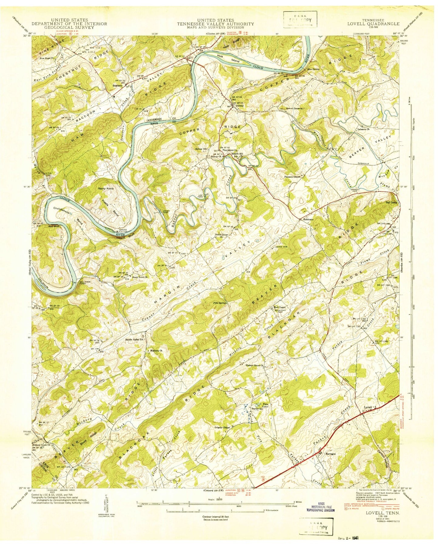 Classic USGS Lovell Tennessee 7.5'x7.5' Topo Map Image