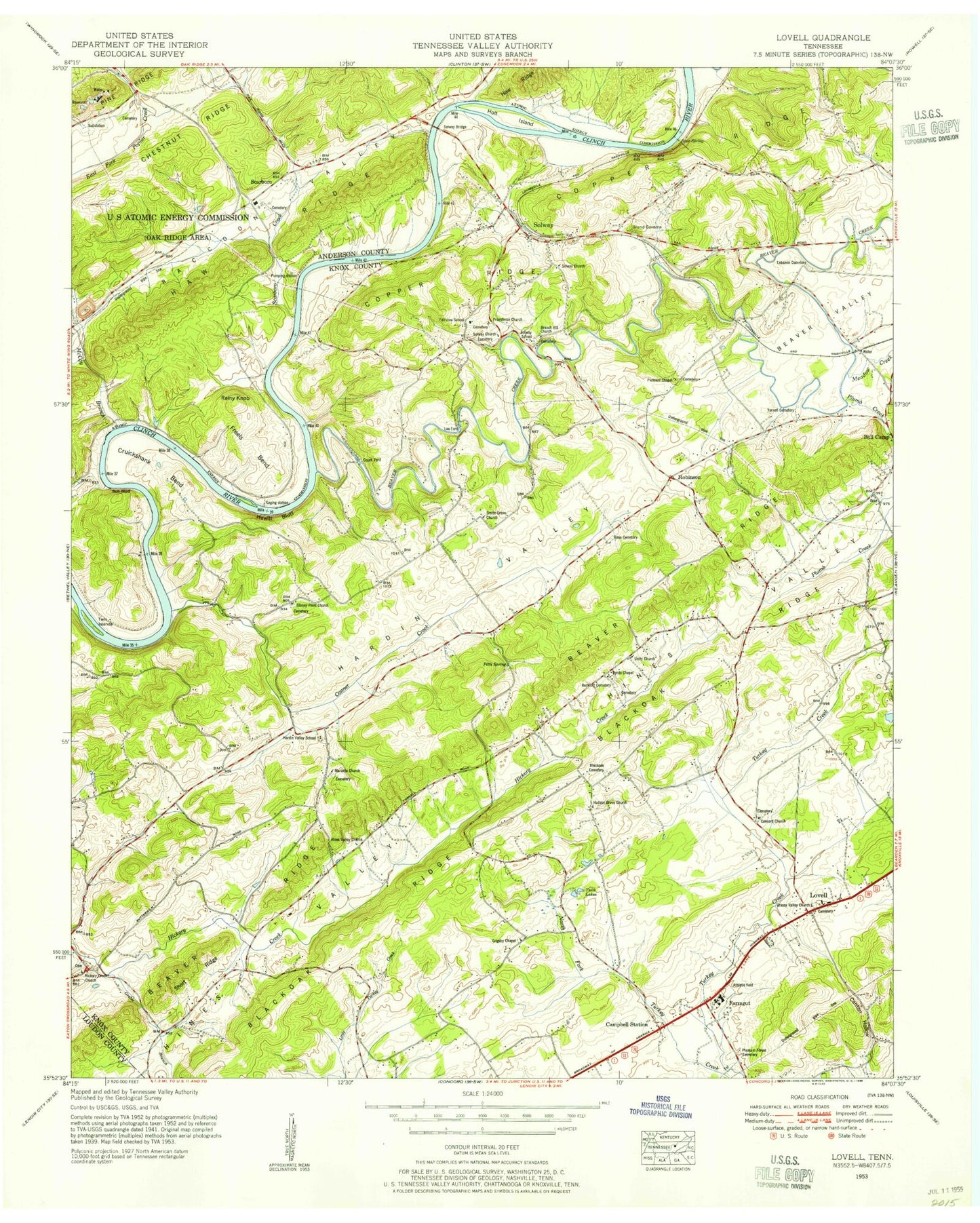 Classic USGS Lovell Tennessee 7.5'x7.5' Topo Map Image