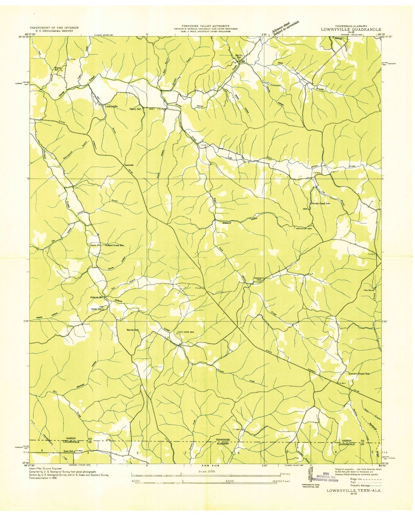 Classic USGS Lowryville Tennessee 7.5'x7.5' Topo Map Image