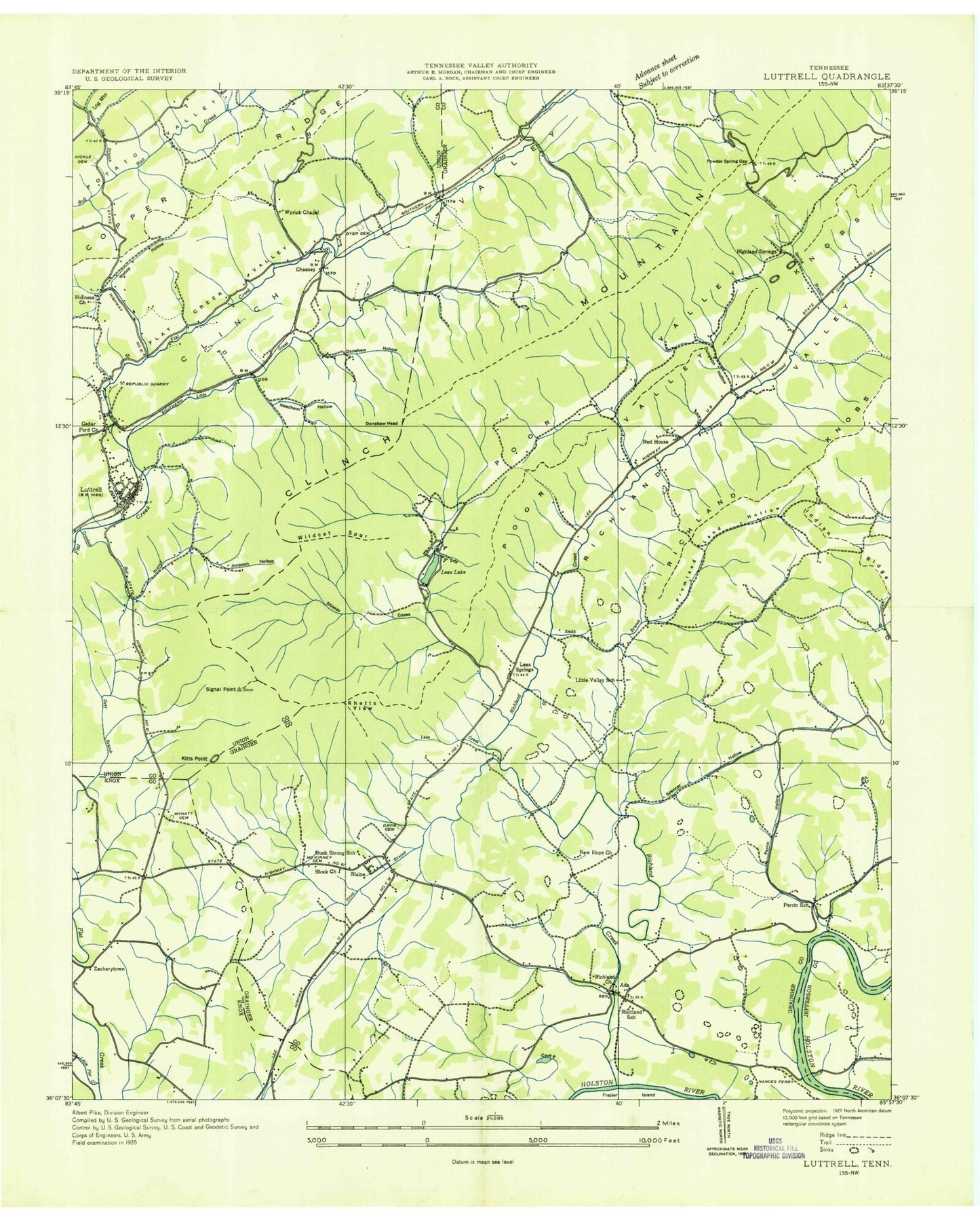 Classic USGS Luttrell Tennessee 7.5'x7.5' Topo Map Image