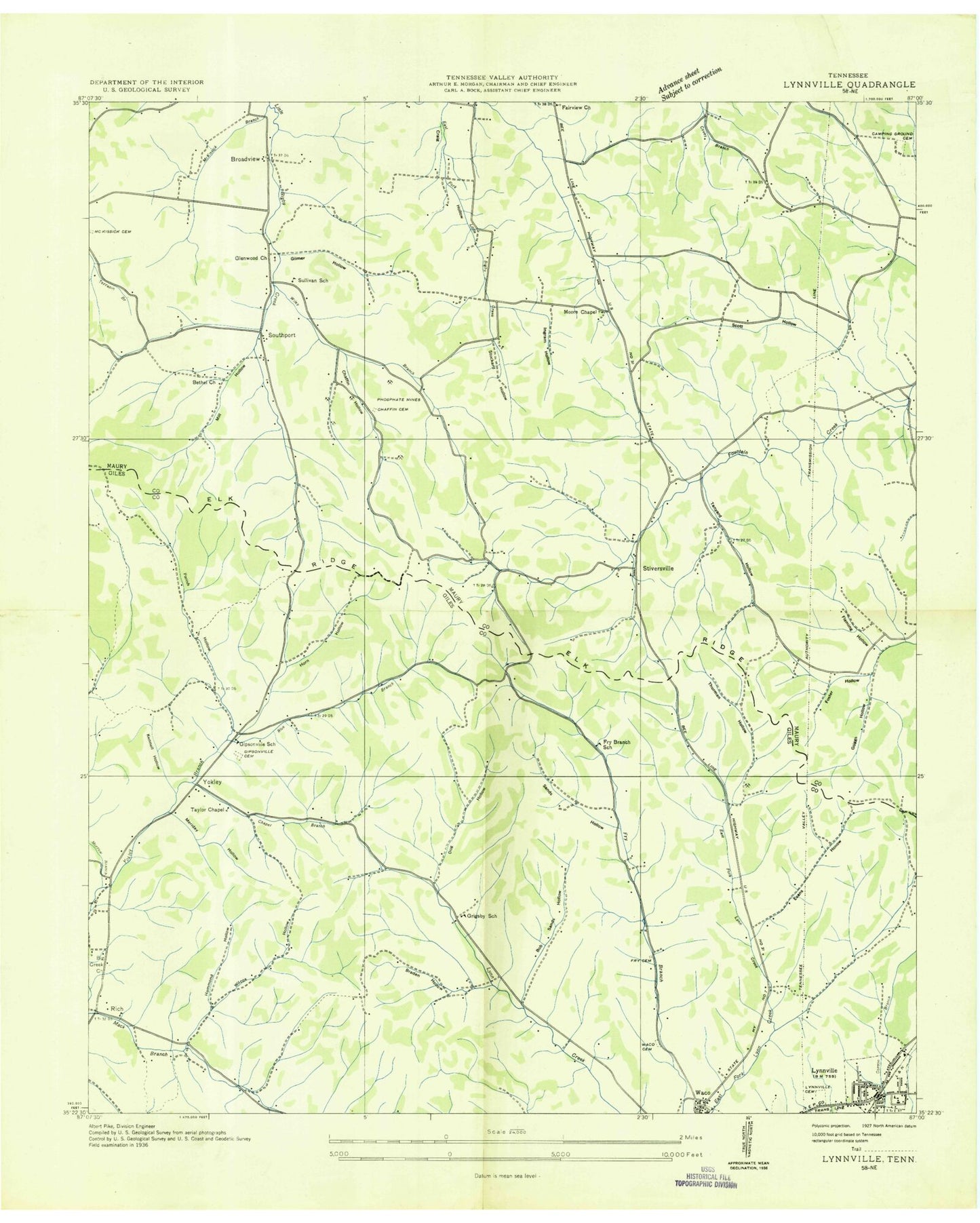 Classic USGS Lynnville Tennessee 7.5'x7.5' Topo Map Image