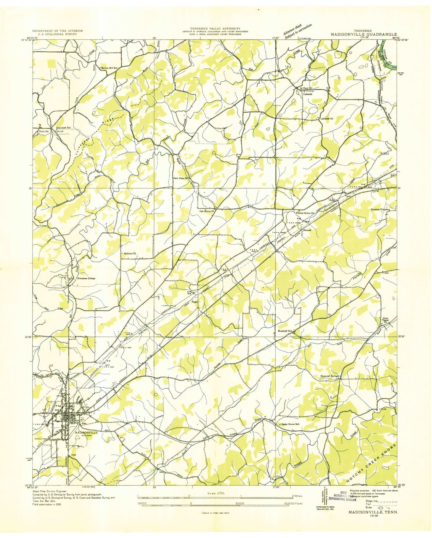 Classic USGS Madisonville Tennessee 7.5'x7.5' Topo Map Image