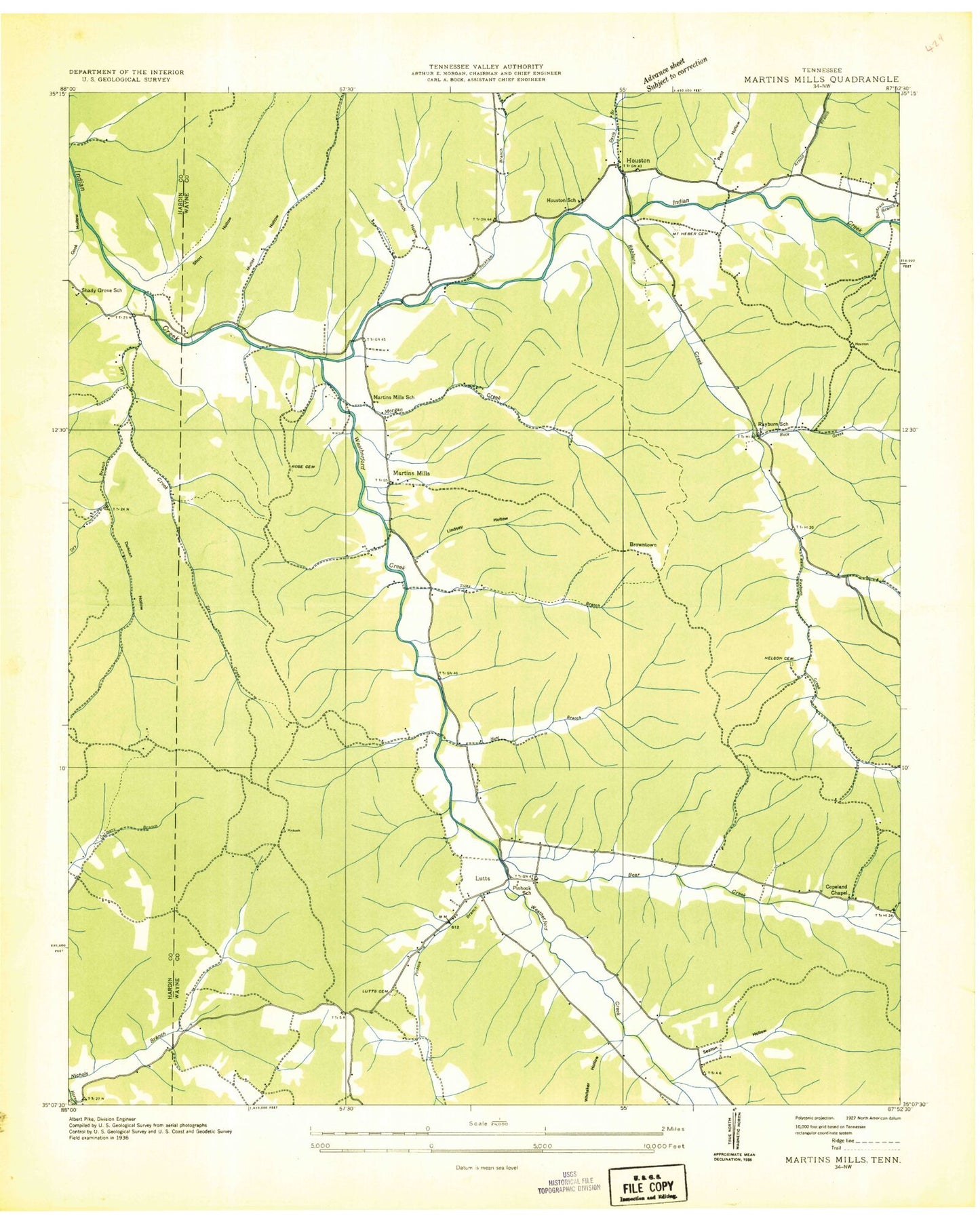 Classic USGS Martins Mills Tennessee 7.5'x7.5' Topo Map Image