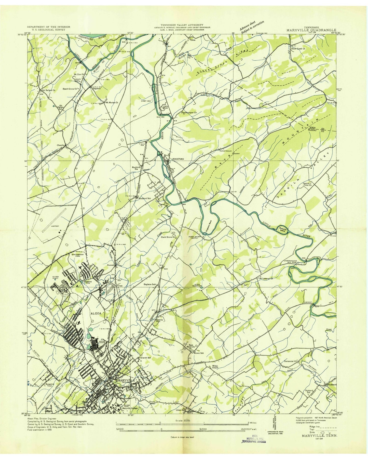 Classic USGS Maryville Tennessee 7.5'x7.5' Topo Map Image
