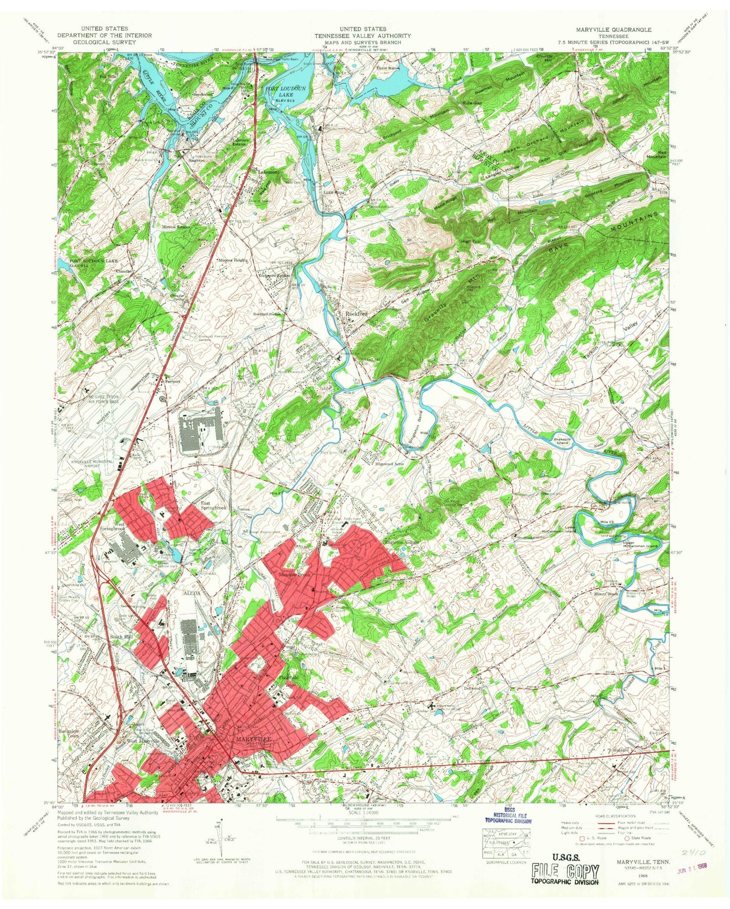 Classic USGS Maryville Tennessee 7.5'x7.5' Topo Map Image
