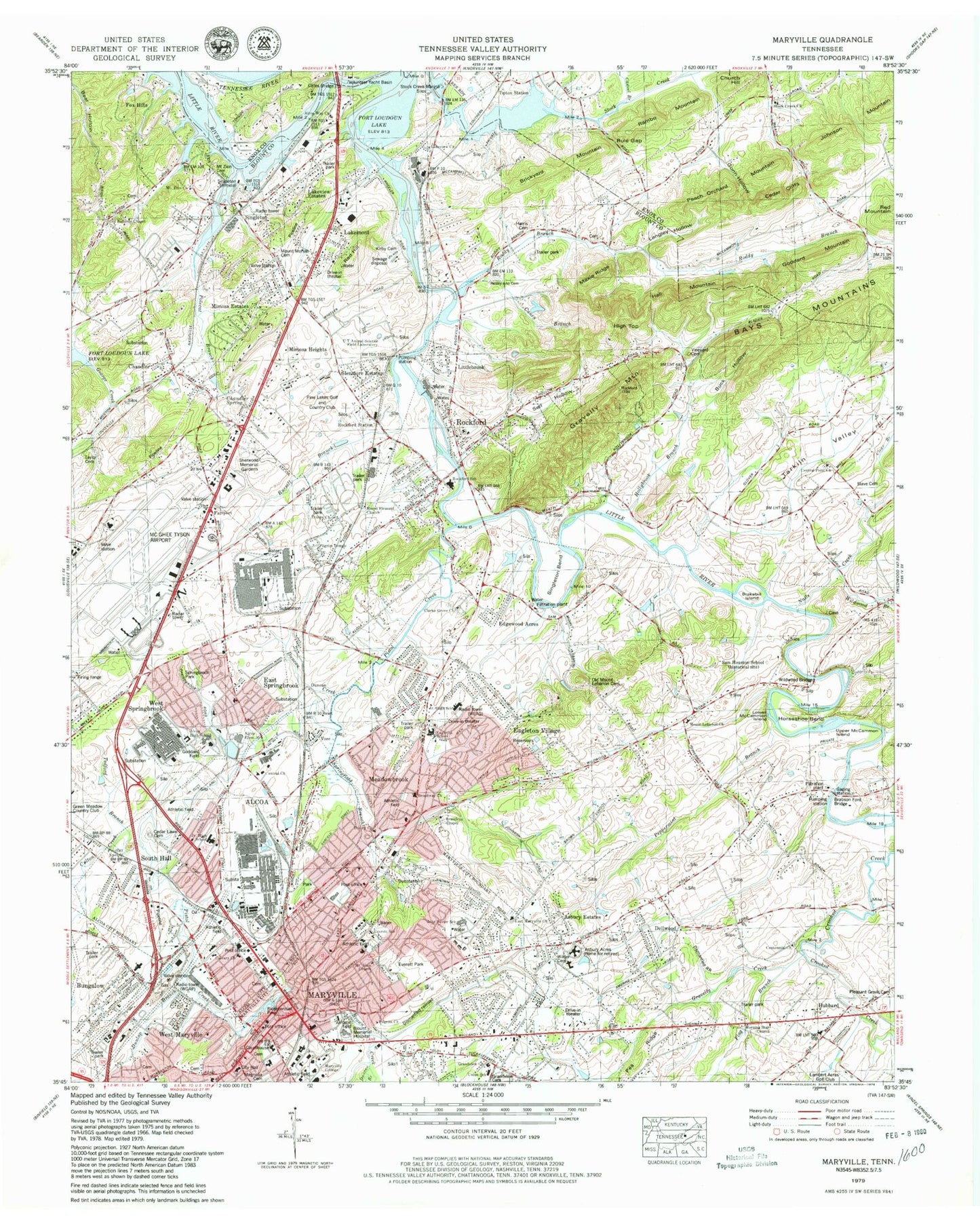 Classic USGS Maryville Tennessee 7.5'x7.5' Topo Map Image