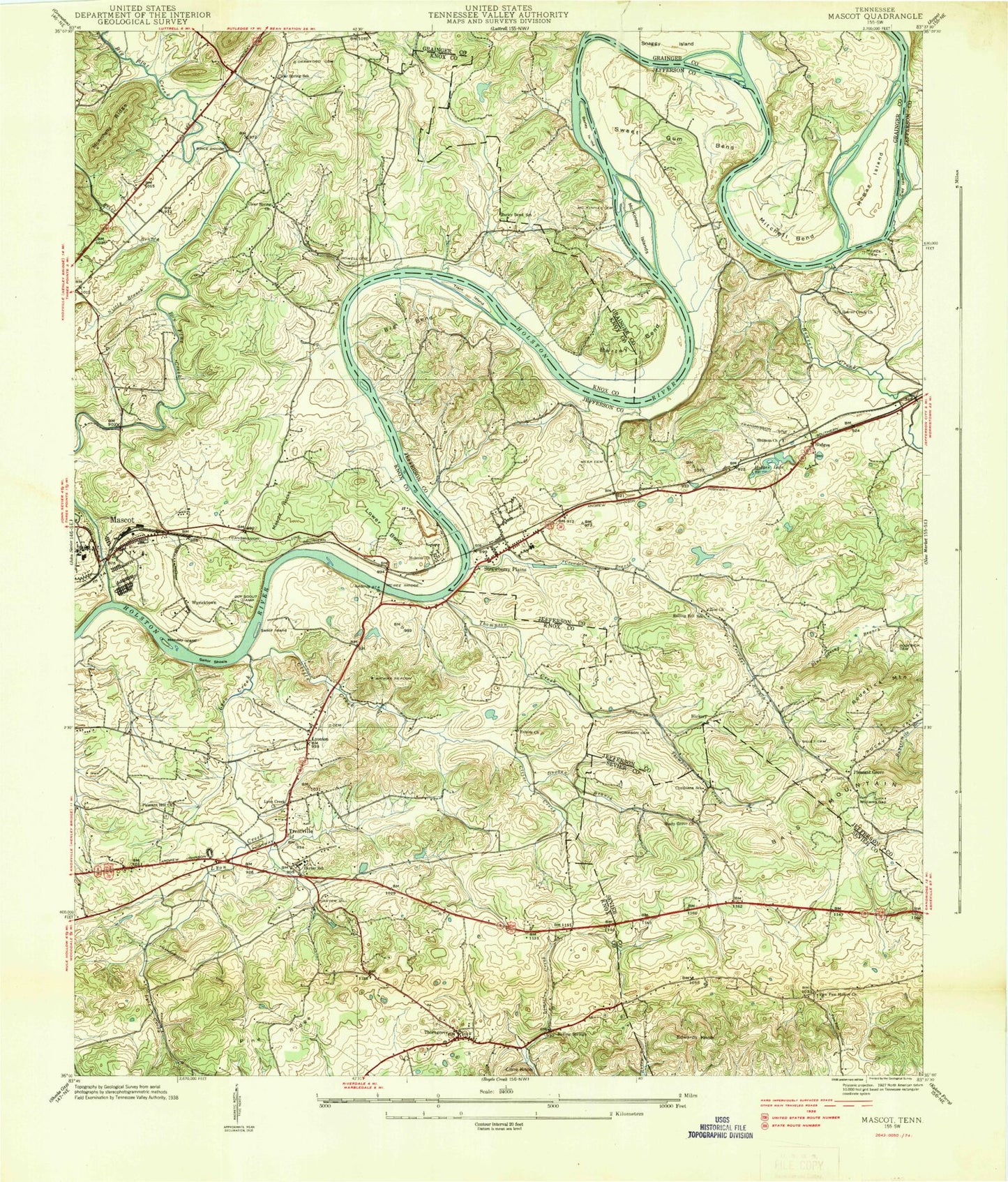 Classic USGS Mascot Tennessee 7.5'x7.5' Topo Map Image