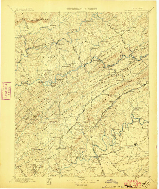 Historic 1897 Maynardville Tennessee 30'x30' Topo Map Image