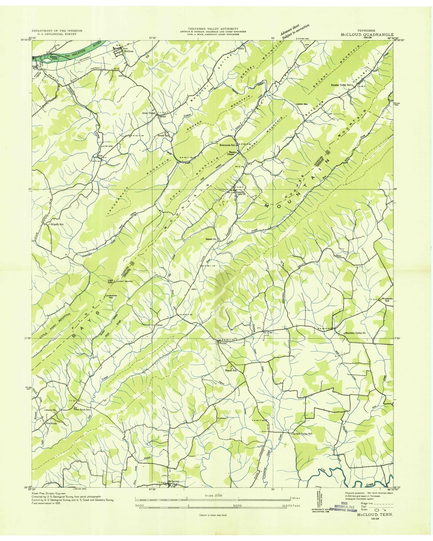 Classic USGS McCloud Tennessee 7.5'x7.5' Topo Map Image