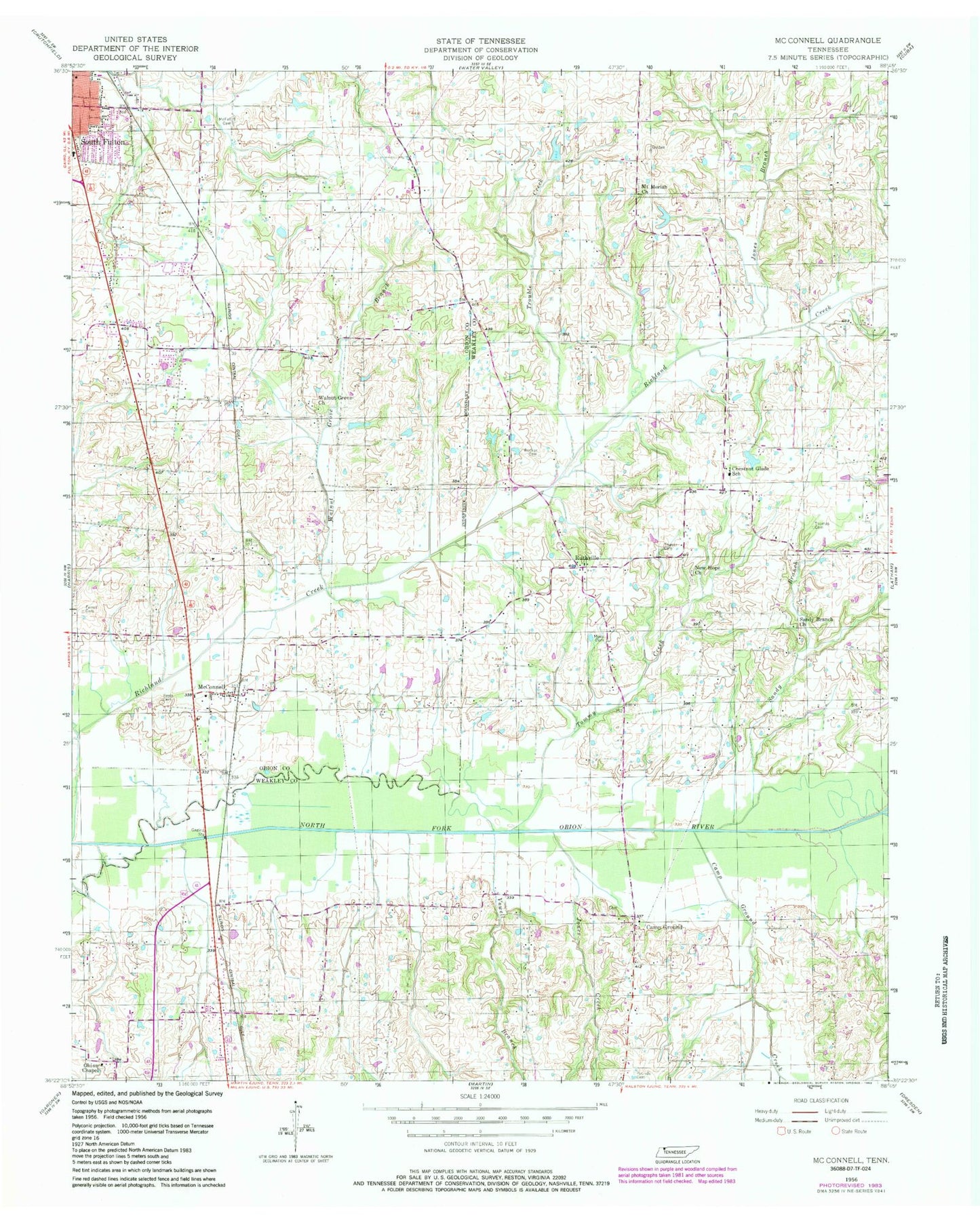Classic USGS McConnell Tennessee 7.5'x7.5' Topo Map Image