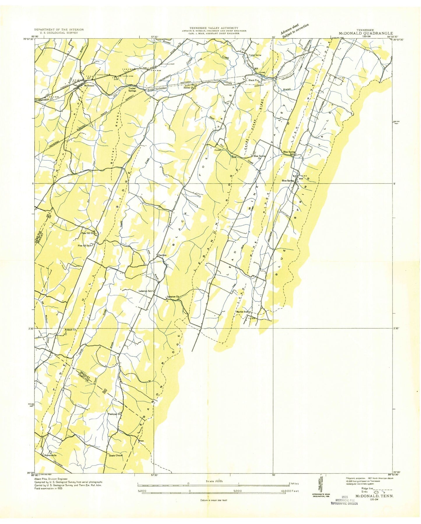 Classic USGS McDonald Tennessee 7.5'x7.5' Topo Map Image