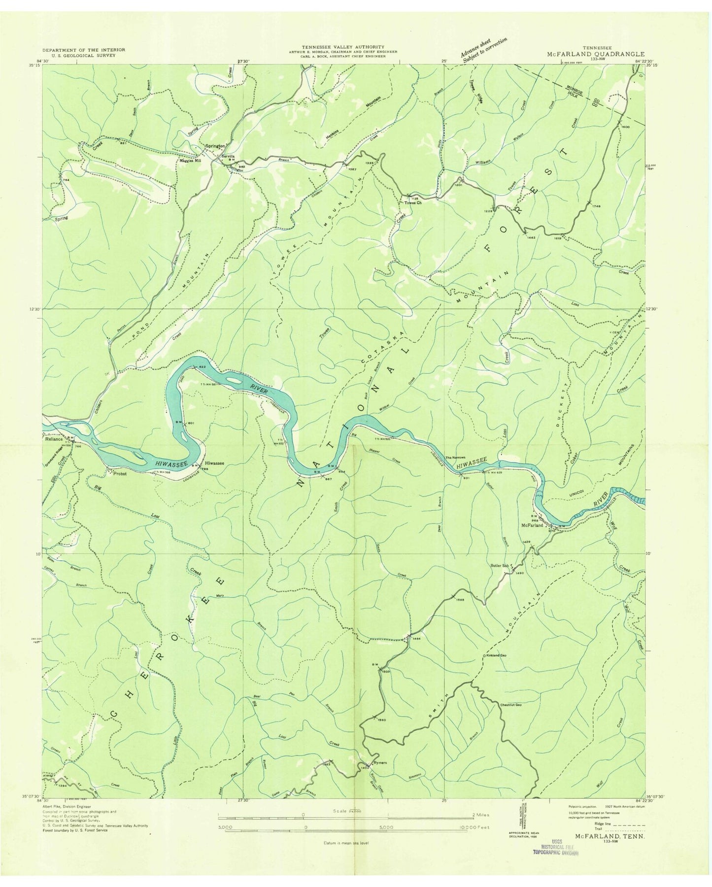 Classic USGS McFarland Tennessee 7.5'x7.5' Topo Map Image