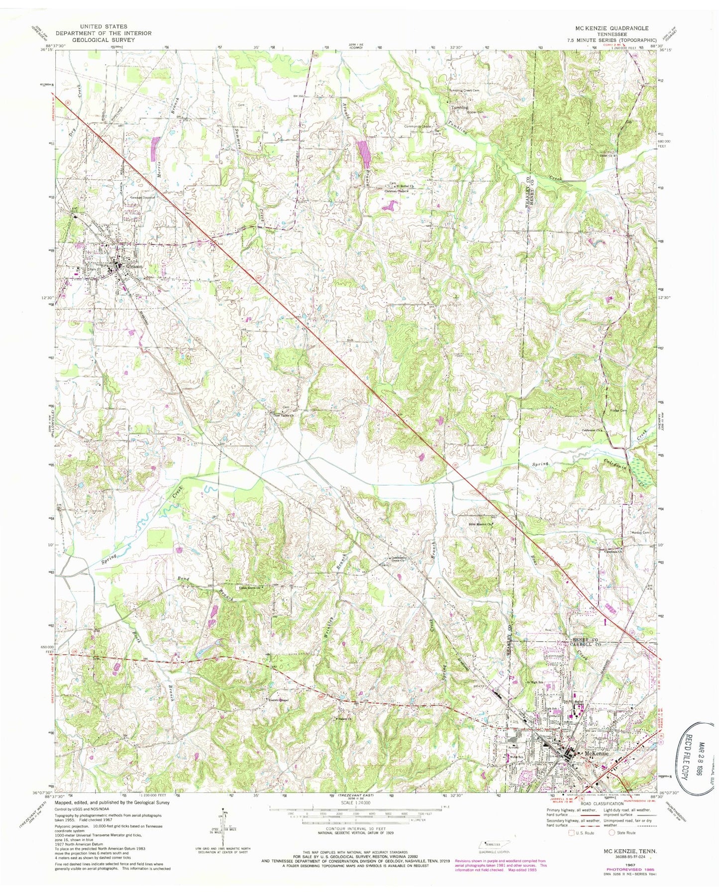 Classic USGS McKenzie Tennessee 7.5'x7.5' Topo Map Image