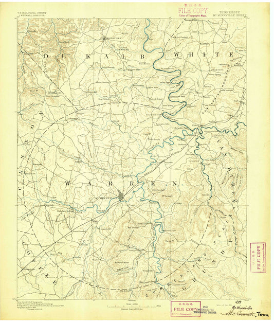 Historic 1893 McMinnville Tennessee 30'x30' Topo Map Image