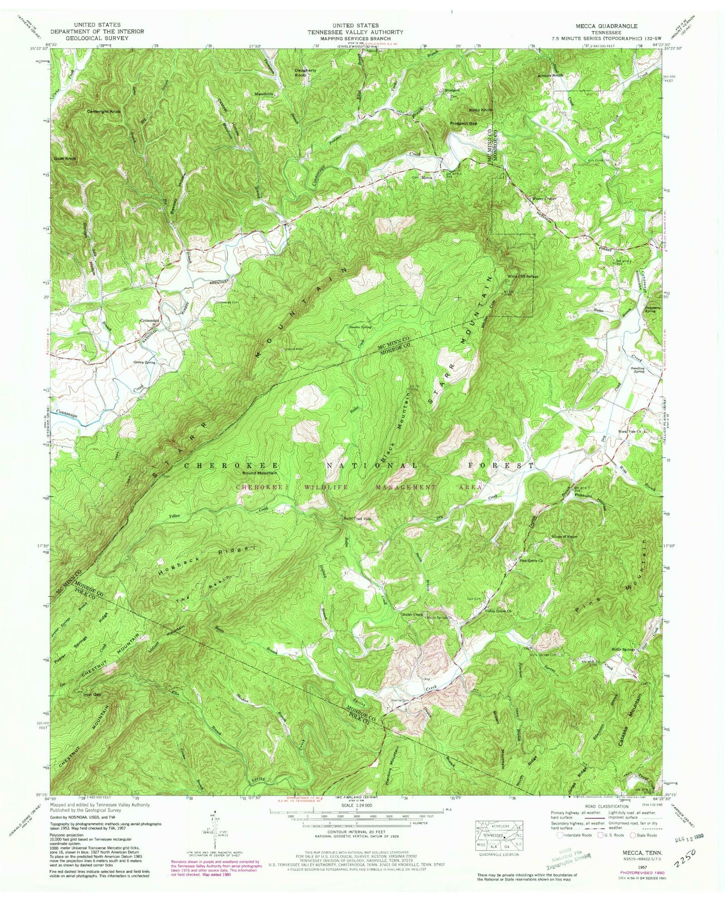 Classic USGS Mecca Tennessee 7.5'x7.5' Topo Map Image