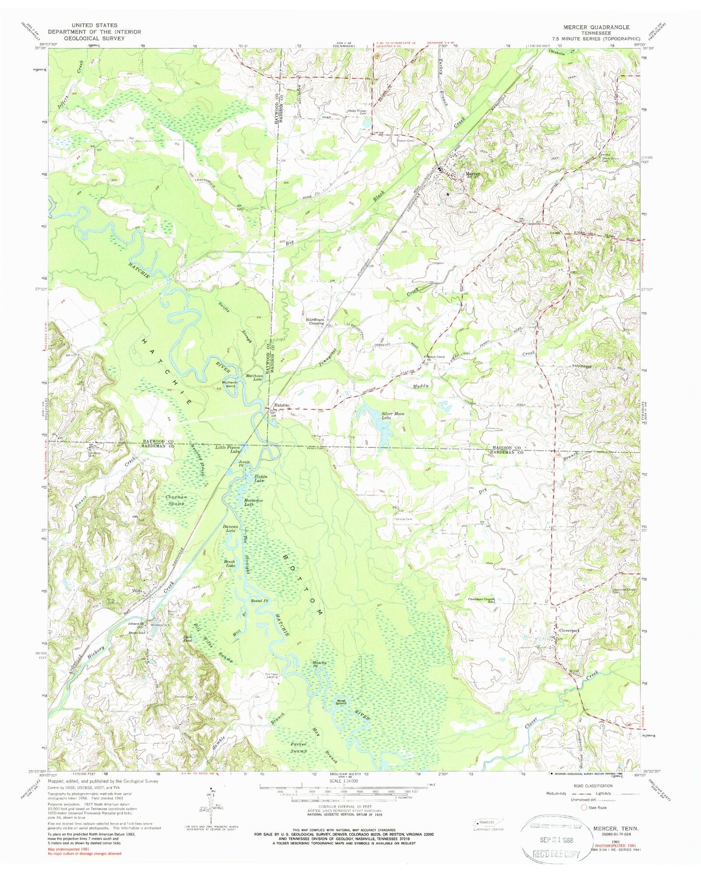 Classic USGS Mercer Tennessee 7.5'x7.5' Topo Map Image