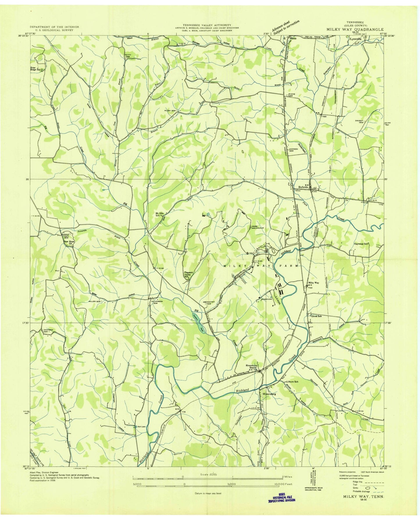 Classic USGS Milky Way Tennessee 7.5'x7.5' Topo Map Image