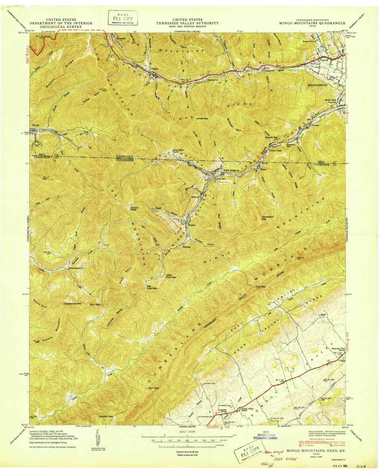 Classic USGS Fork Ridge Tennessee 7.5'x7.5' Topo Map Image