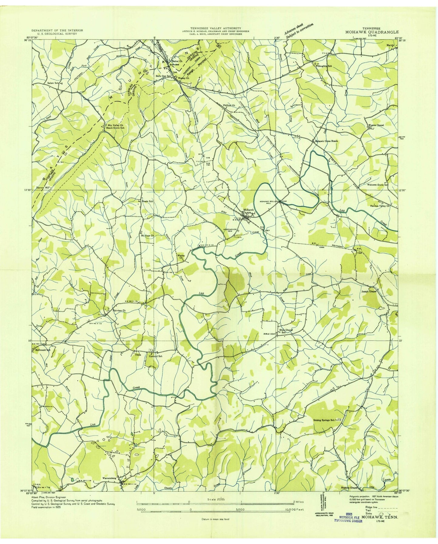 Classic USGS Mohawk Tennessee 7.5'x7.5' Topo Map Image