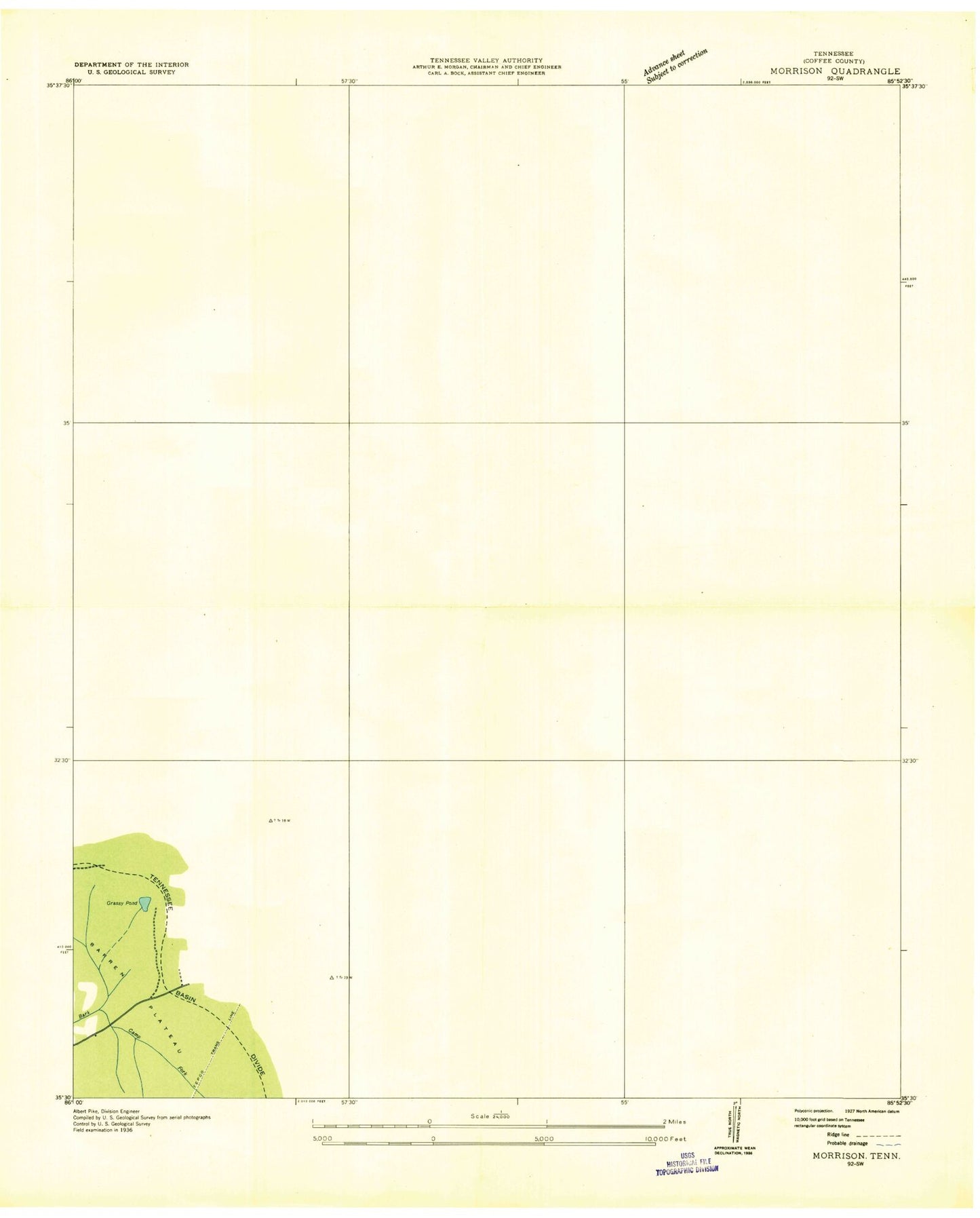 Classic USGS Morrison Tennessee 7.5'x7.5' Topo Map Image