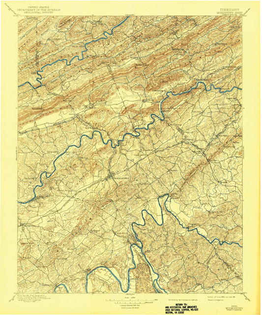 Historic 1895 Morristown Tennessee 30'x30' Topo Map Image