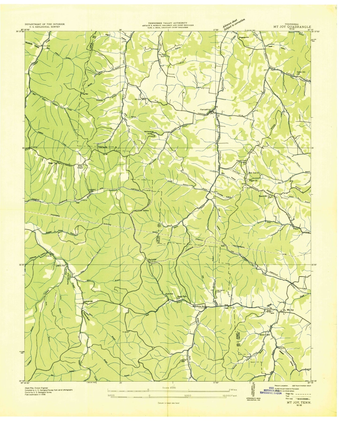 Classic USGS Mount Joy Tennessee 7.5'x7.5' Topo Map Image