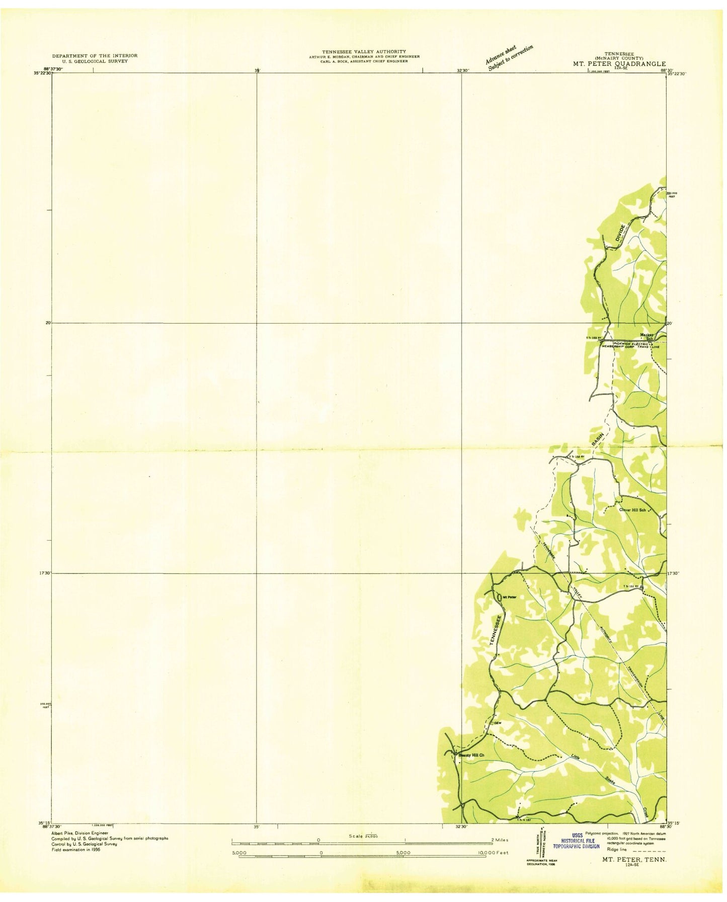 Classic USGS Mount Peter Tennessee 7.5'x7.5' Topo Map Image