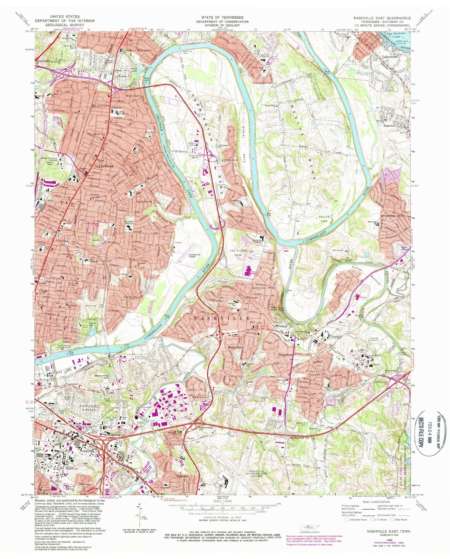Classic USGS Nashville East Tennessee 7.5'x7.5' Topo Map Image