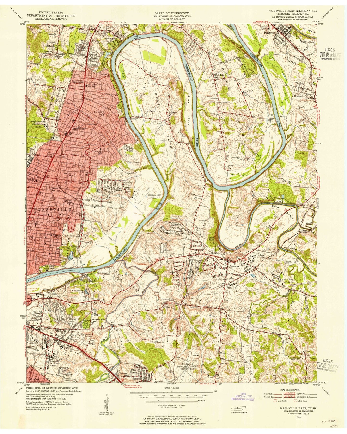 Classic USGS Nashville East Tennessee 7.5'x7.5' Topo Map Image