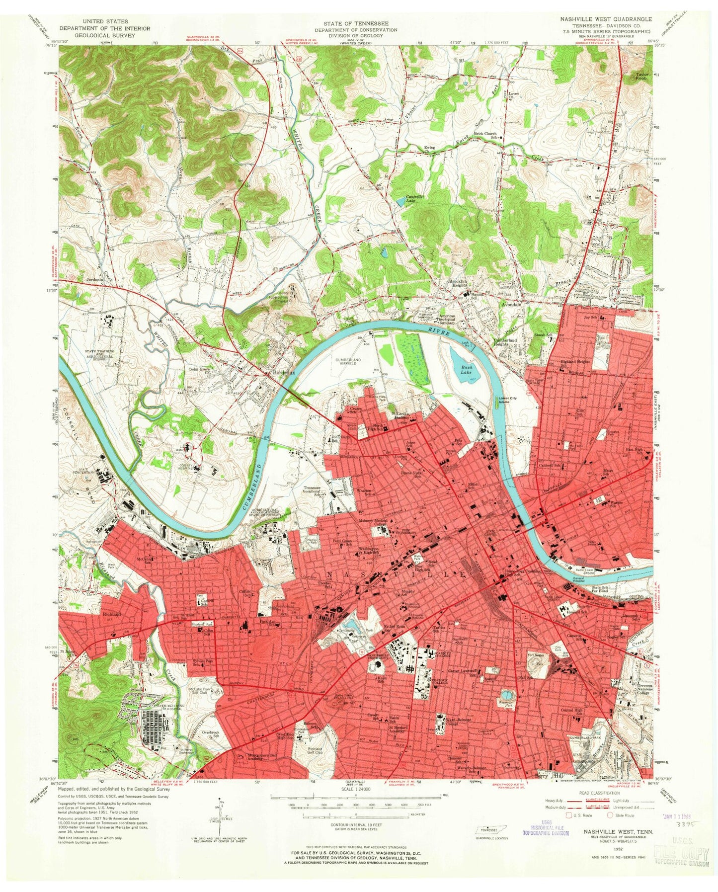 Classic USGS Nashville West Tennessee 7.5'x7.5' Topo Map Image