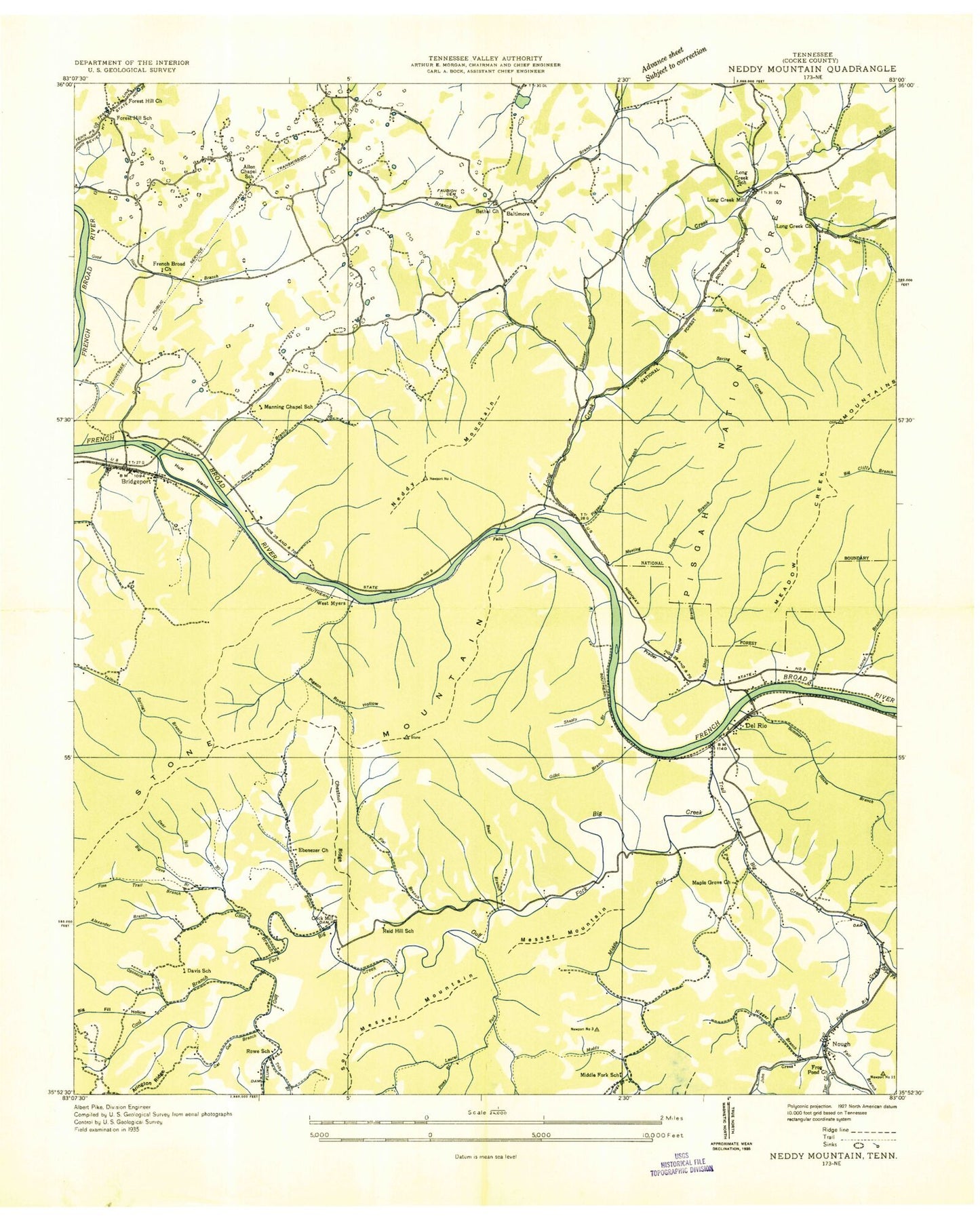 Classic USGS Neddy Mountain Tennessee 7.5'x7.5' Topo Map Image
