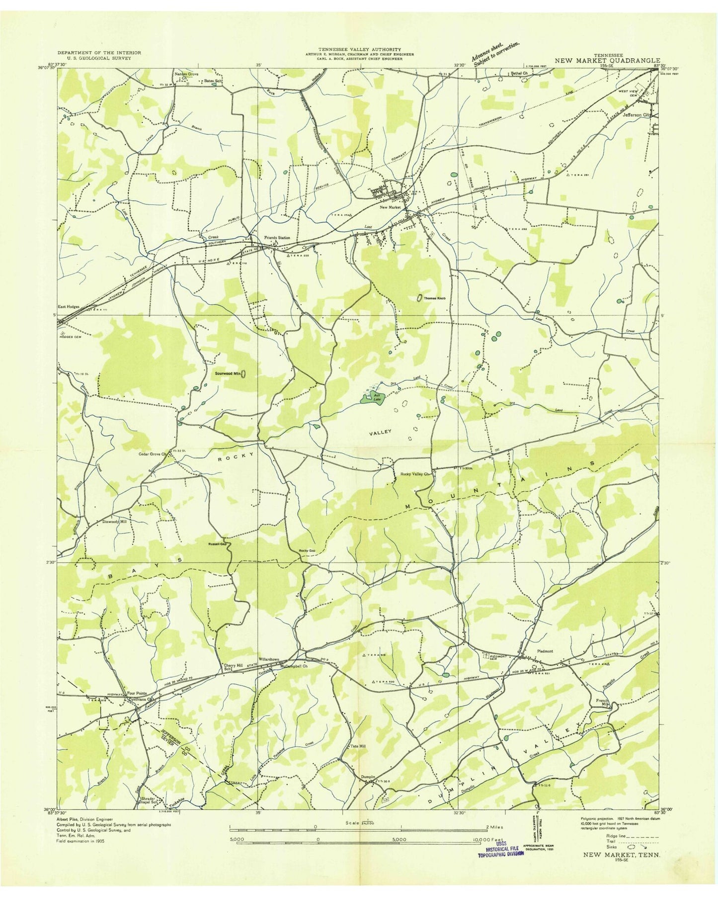 Classic USGS New Market Tennessee 7.5'x7.5' Topo Map Image