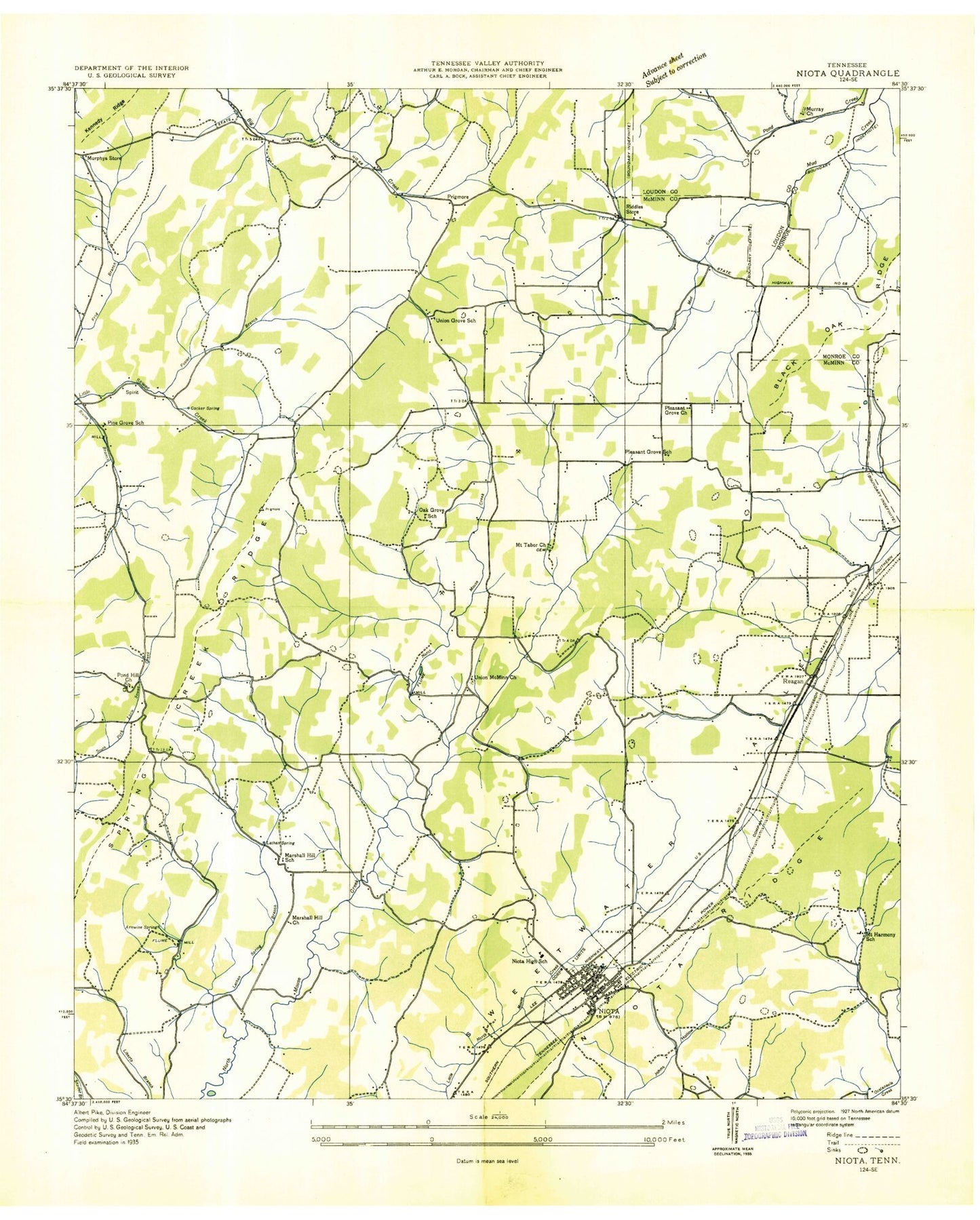 Classic USGS Niota Tennessee 7.5'x7.5' Topo Map Image