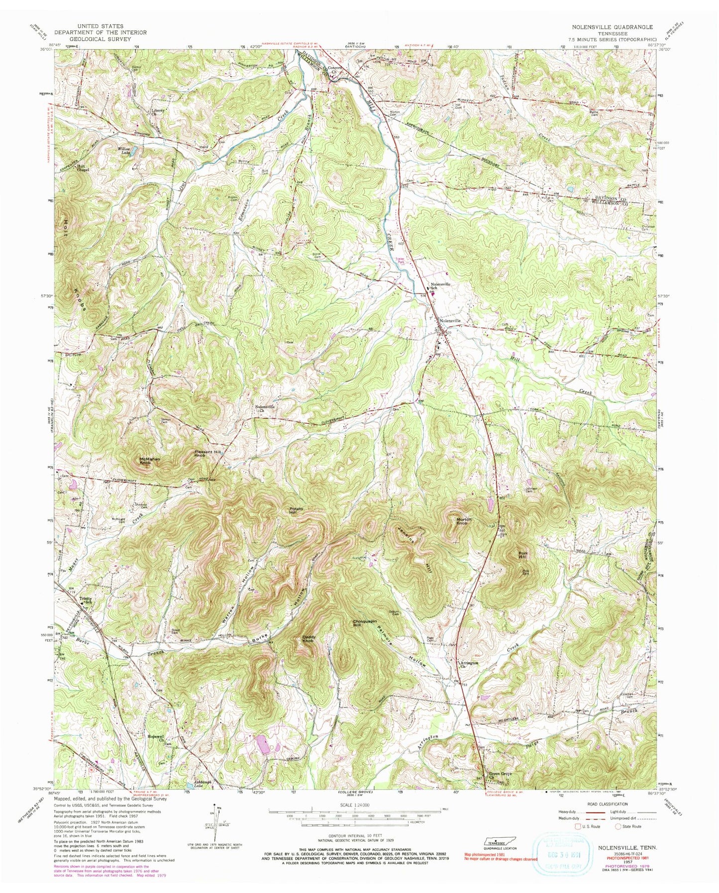 Classic USGS Nolensville Tennessee 7.5'x7.5' Topo Map Image