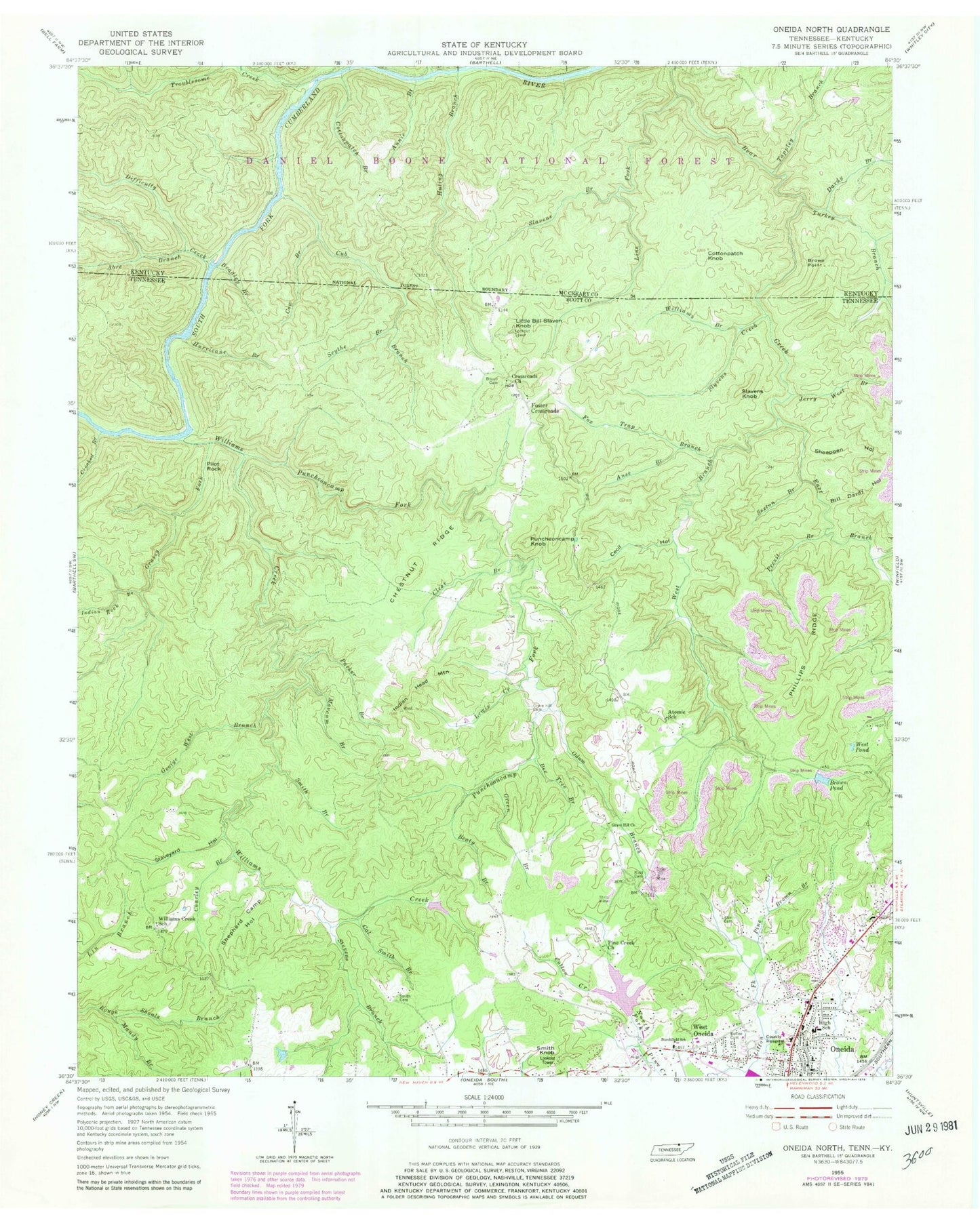 Classic USGS Oneida North Tennessee 7.5'x7.5' Topo Map Image
