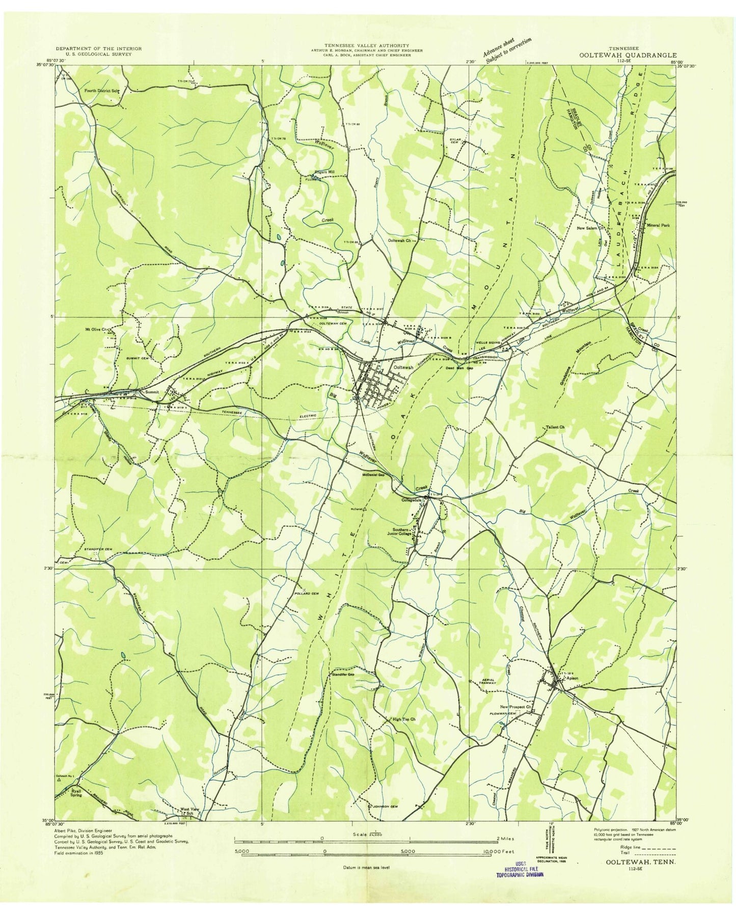 Classic USGS Ooltewah Tennessee 7.5'x7.5' Topo Map Image