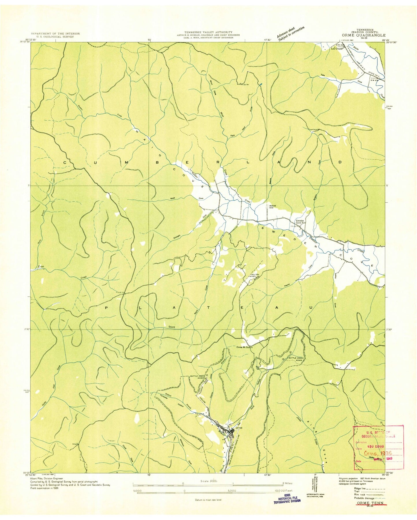 Classic USGS Orme Tennessee 7.5'x7.5' Topo Map Image